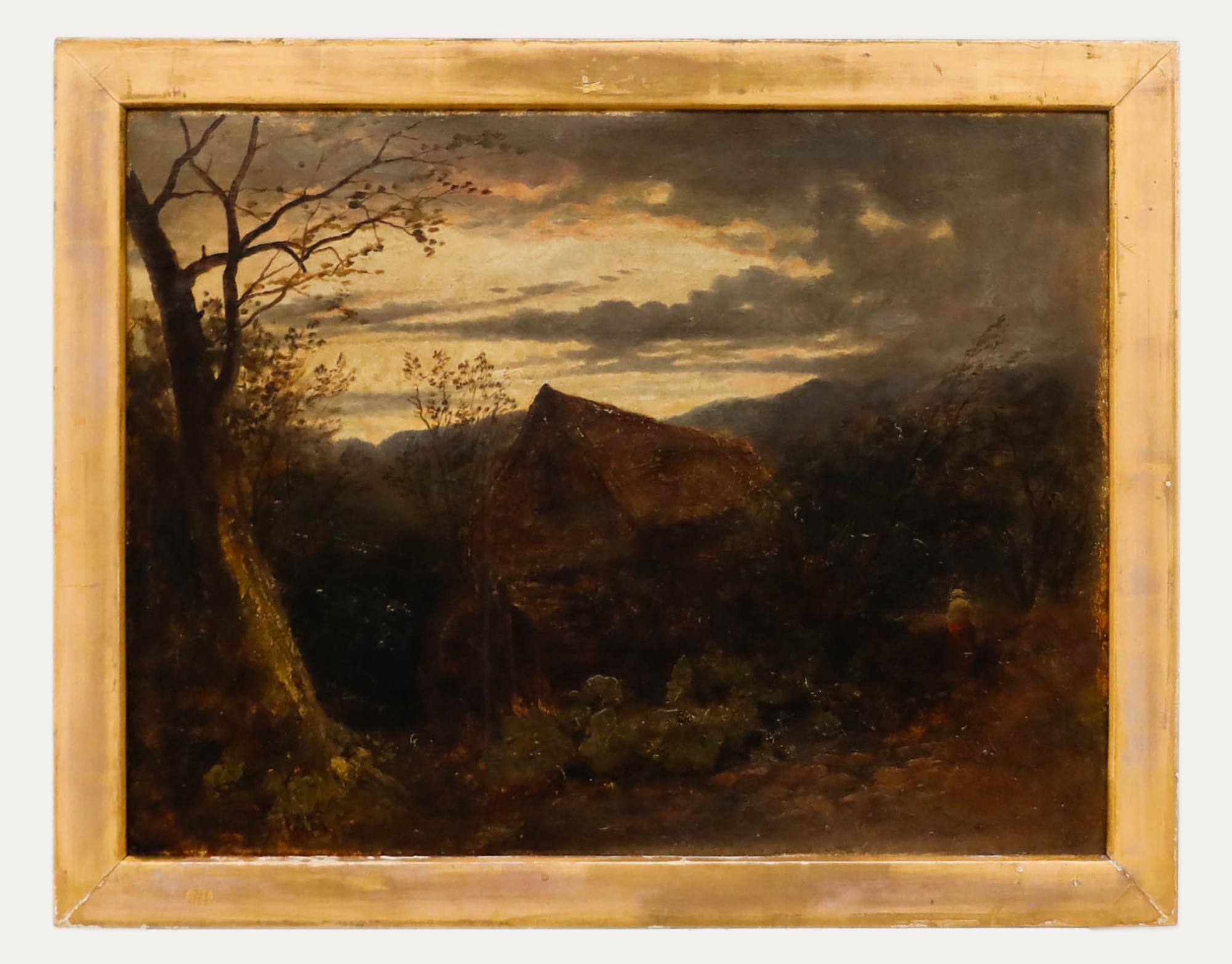 Landscape Painting de Unknown - R. Daney - Óleo enmarcado de finales del siglo XIX, El viejo molino de agua