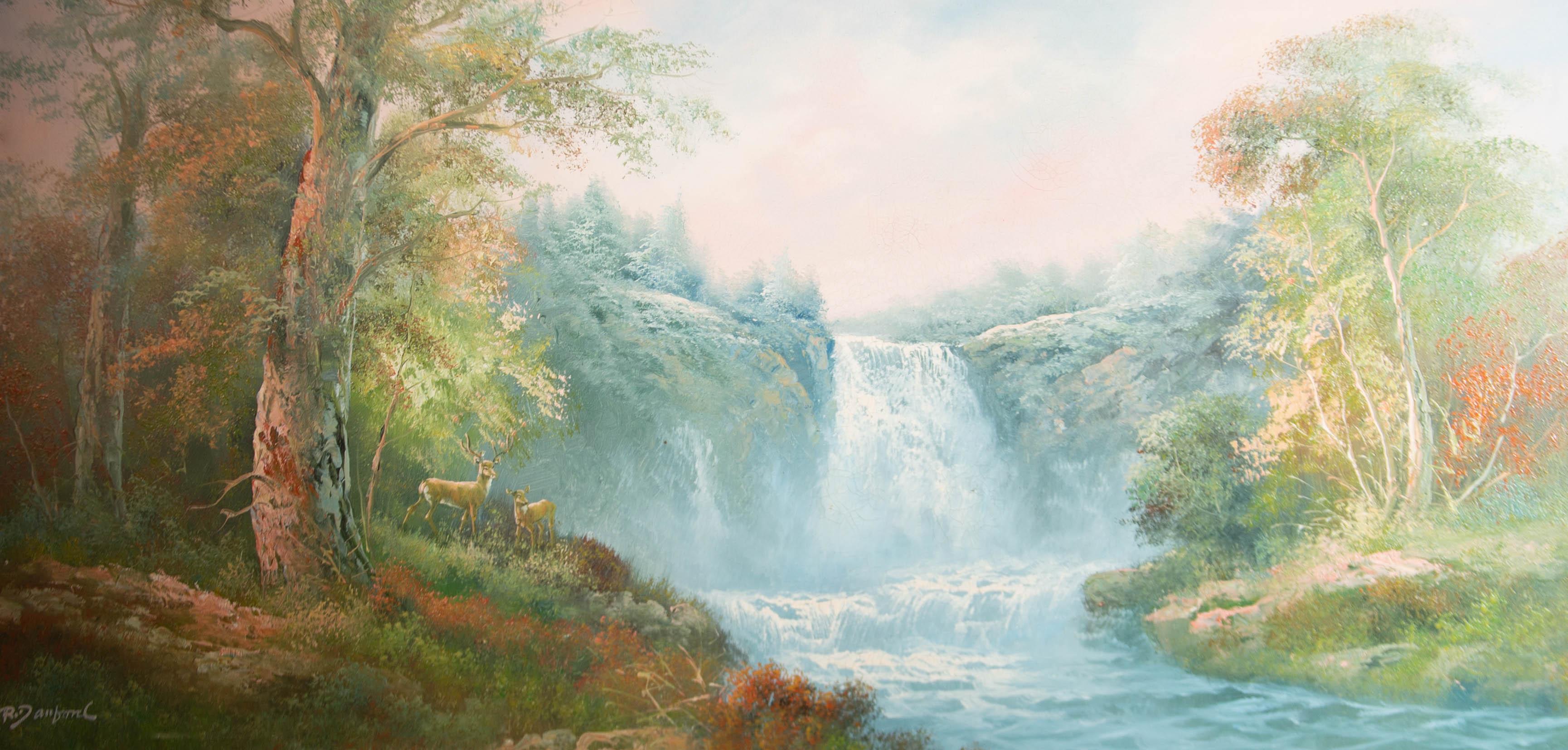 R. Danford - Huile du milieu du 20e siècle:: Cerf près des chutes - Painting de Unknown