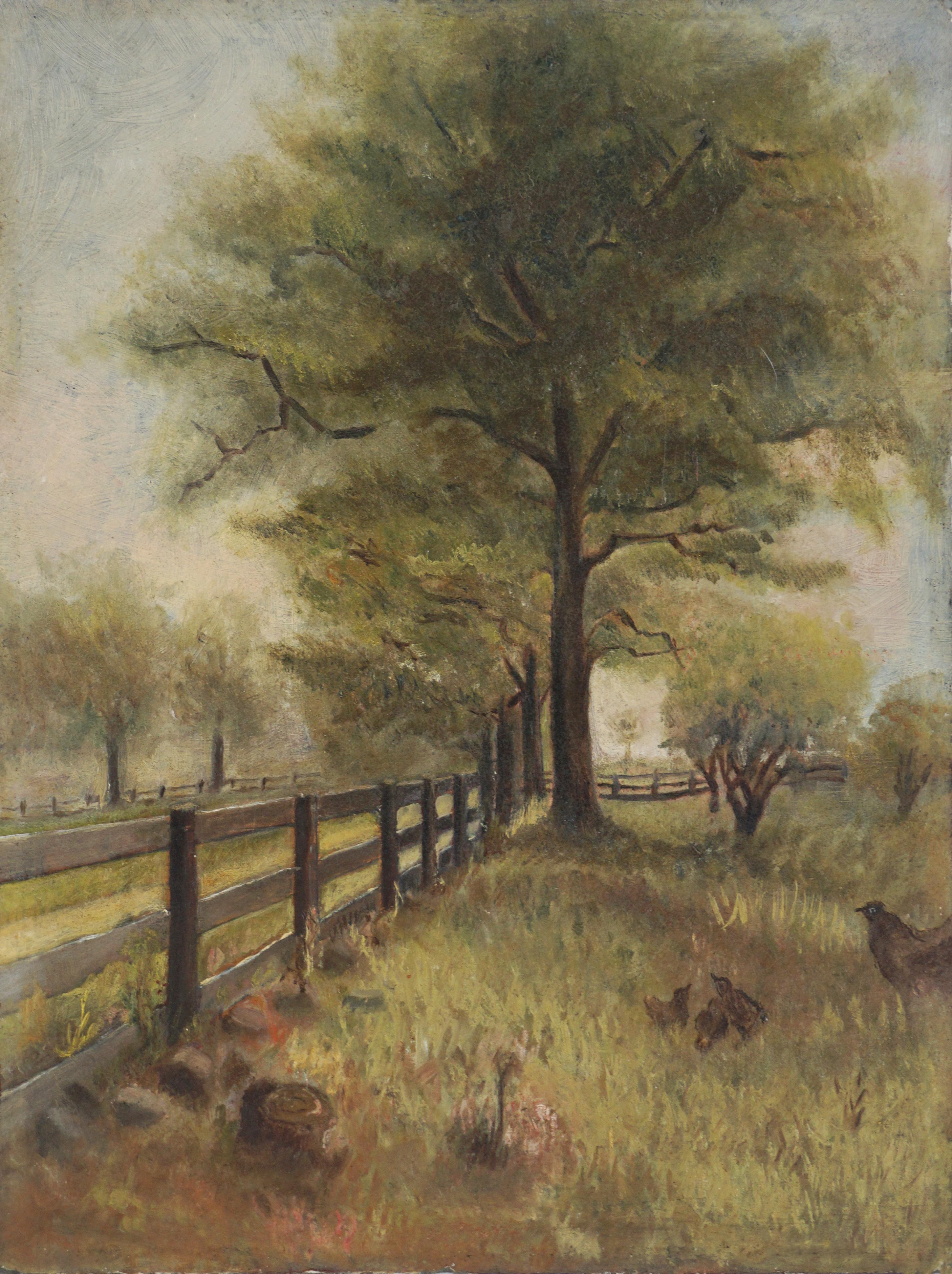 Animal Painting Unknown - Début du 19e siècle  Paysage de campagne dans le style de William Morris Hunt
