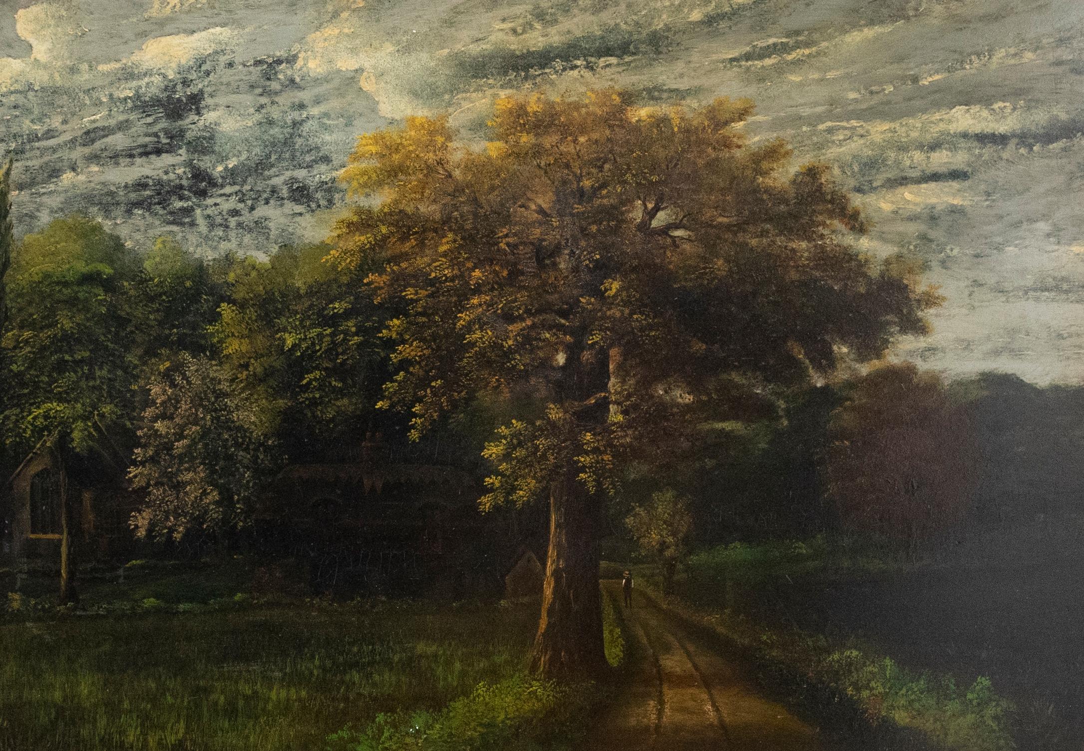 R. Fuller - Gerahmtes Ölgemälde des 20. Jahrhunderts, Haus in der Nähe der Wälder, Öl – Painting von Unknown