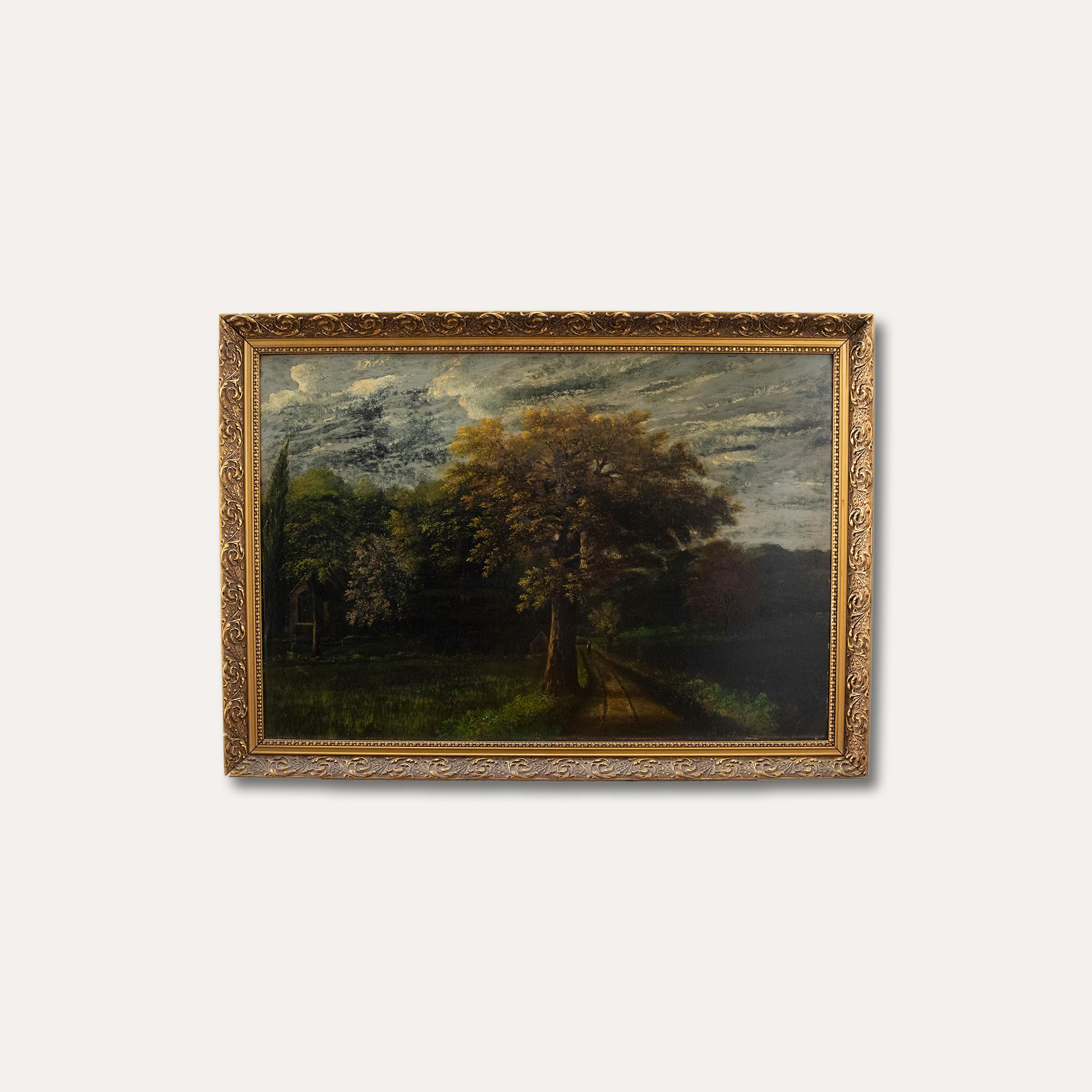 R. Fuller - Gerahmtes Ölgemälde des 20. Jahrhunderts, Haus in der Nähe der Wälder, Öl 1