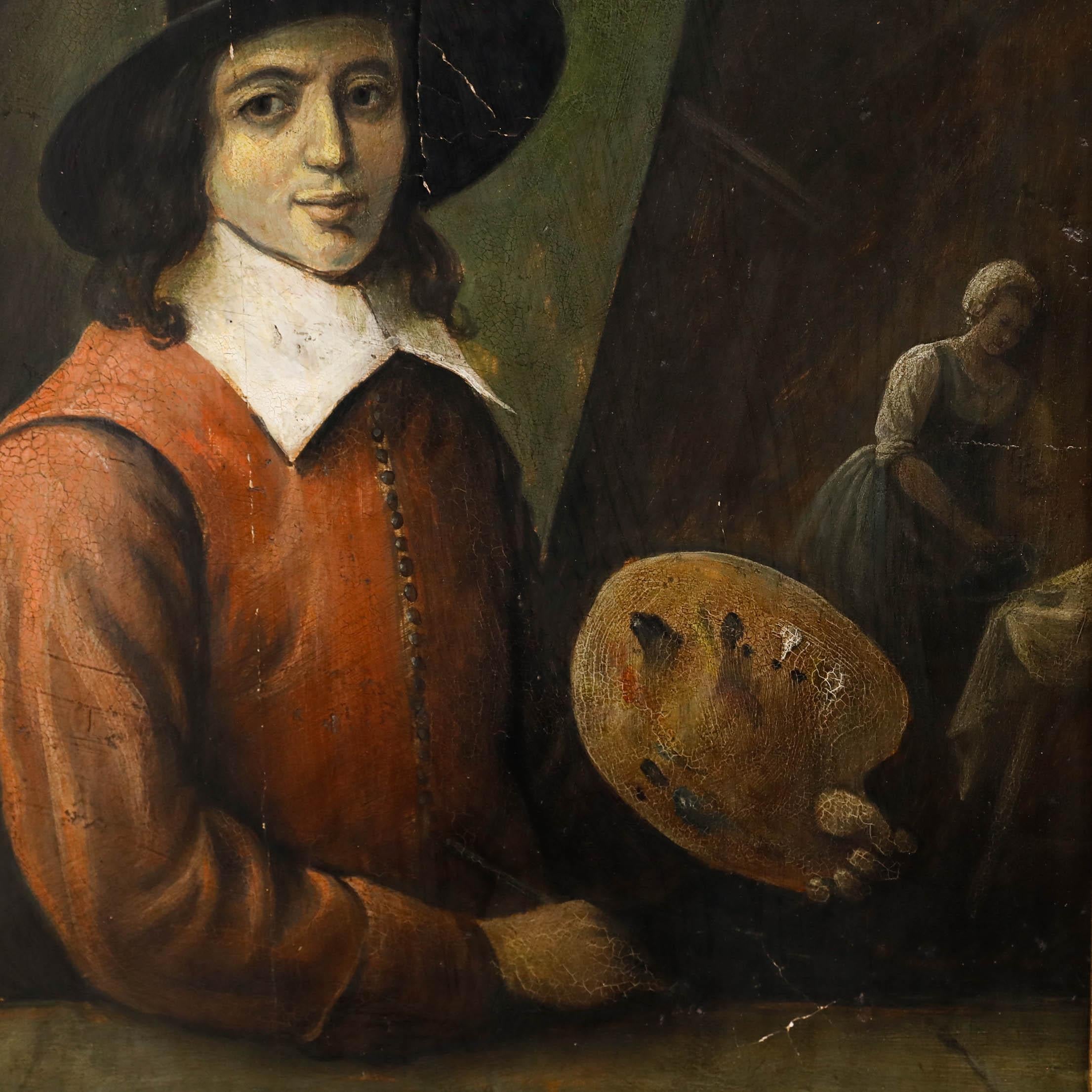 R. Gotaels – Ölgemälde, „Der Künstler“, frühes 20. Jahrhundert (Schwarz), Portrait Painting, von Unknown
