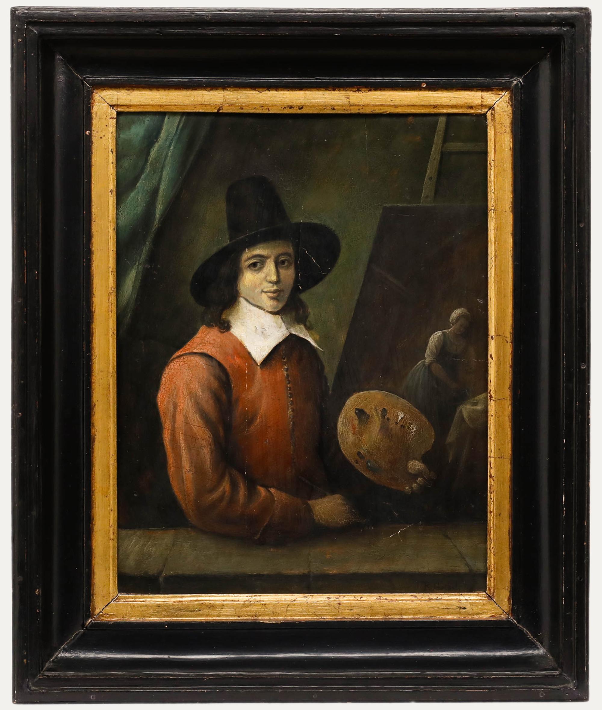 Unknown Portrait Painting – R. Gotaels – Ölgemälde, „Der Künstler“, frühes 20. Jahrhundert