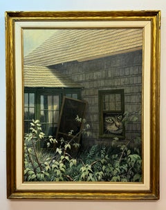 Vintage R. Hoag “Large Cat Peering Out Window” 
