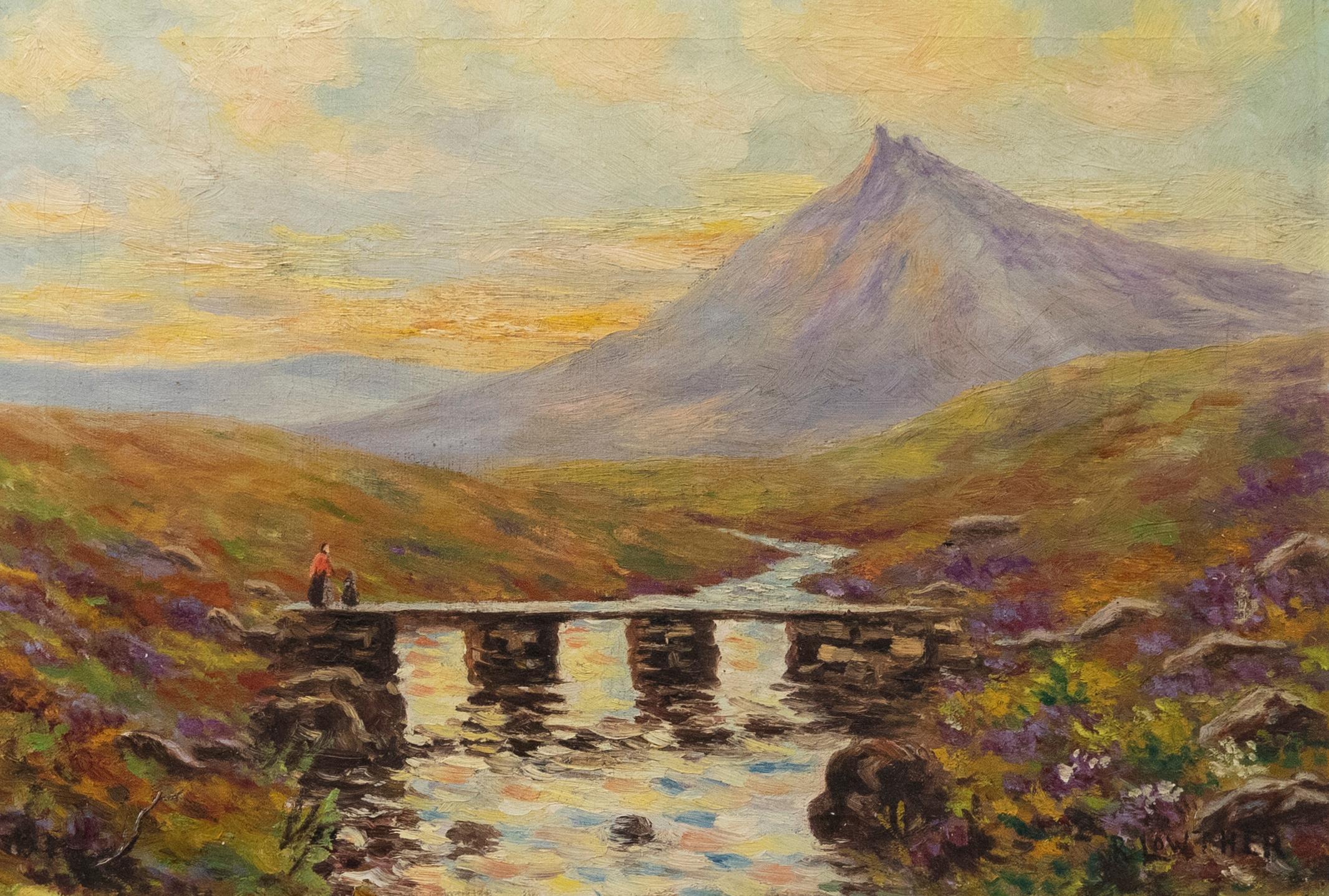 Unknown Landscape Painting - R. Lowther  - Early 20th Century Oil, Crossing the Mountain Bridge