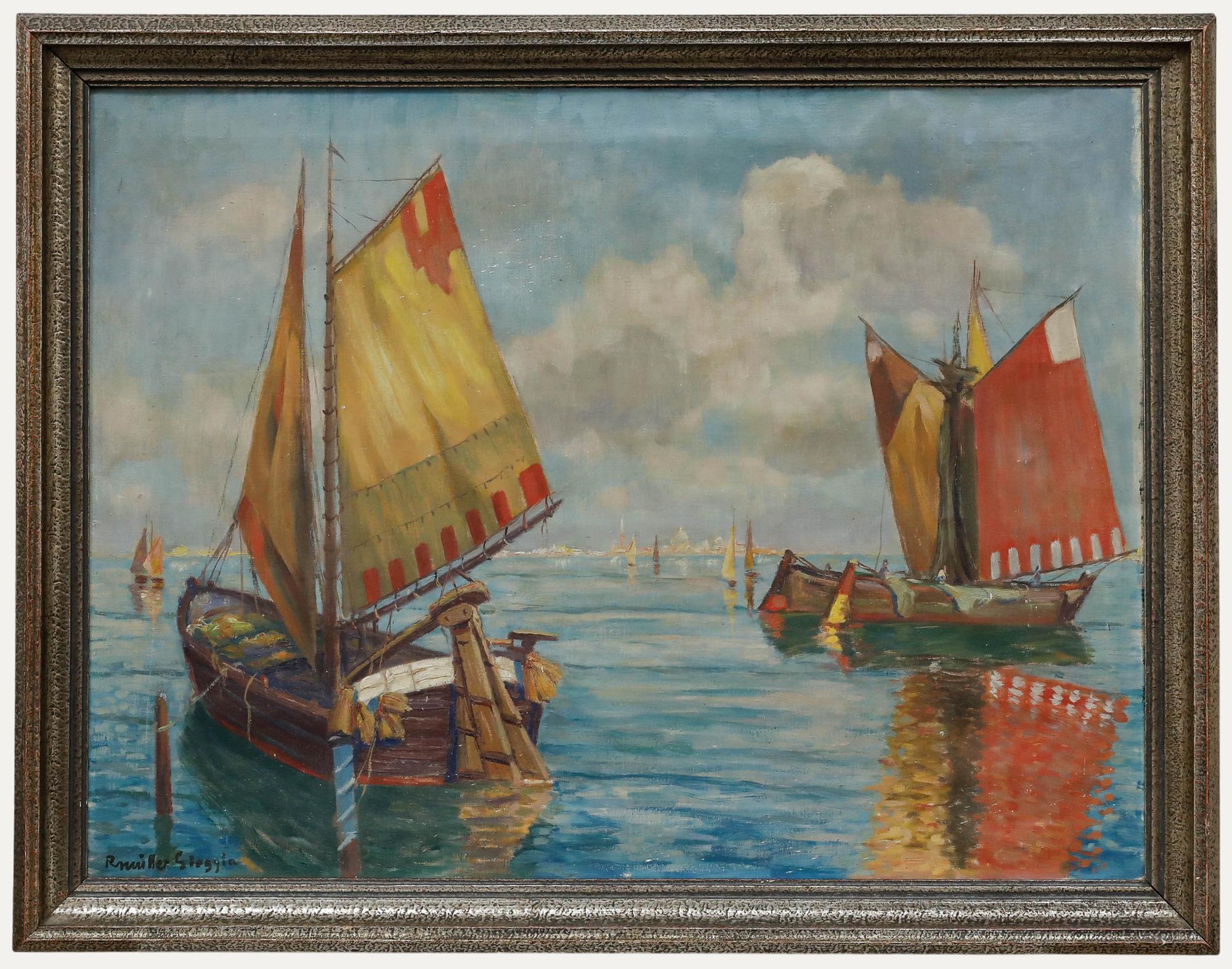 Unknown Figurative Painting – R. Müller - 1940 Öl, Chioggia