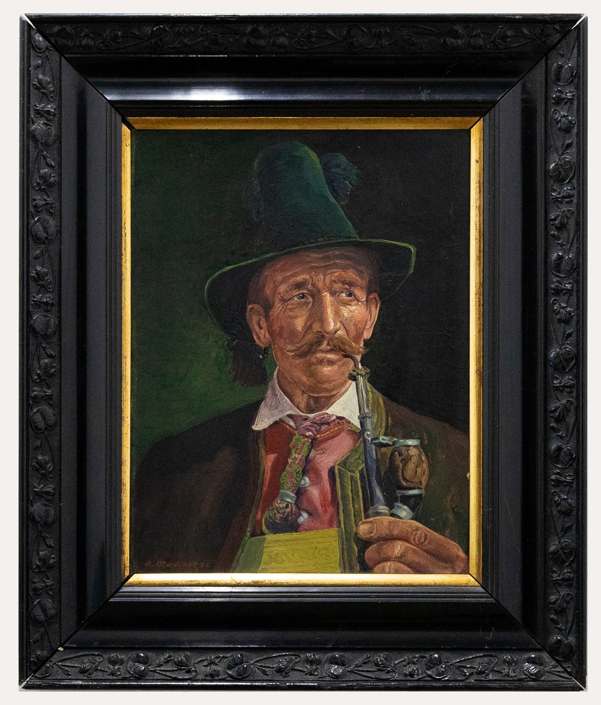 Unknown Portrait Painting - R. Murdlack - 1945 Oil, Bavarian Man
