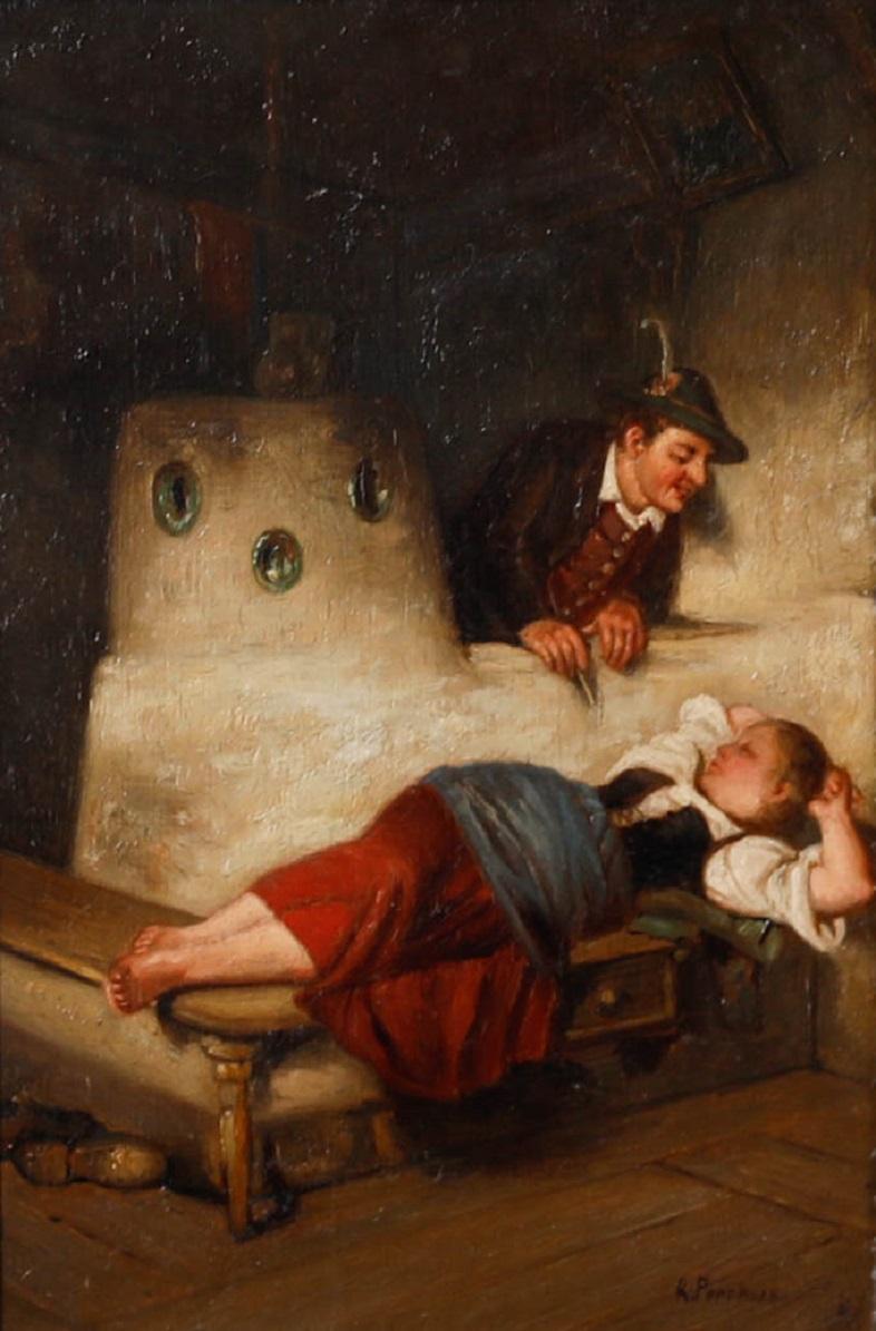 R. Pennhard - Olio del XIX secolo, Donna che dorme - Painting di Unknown