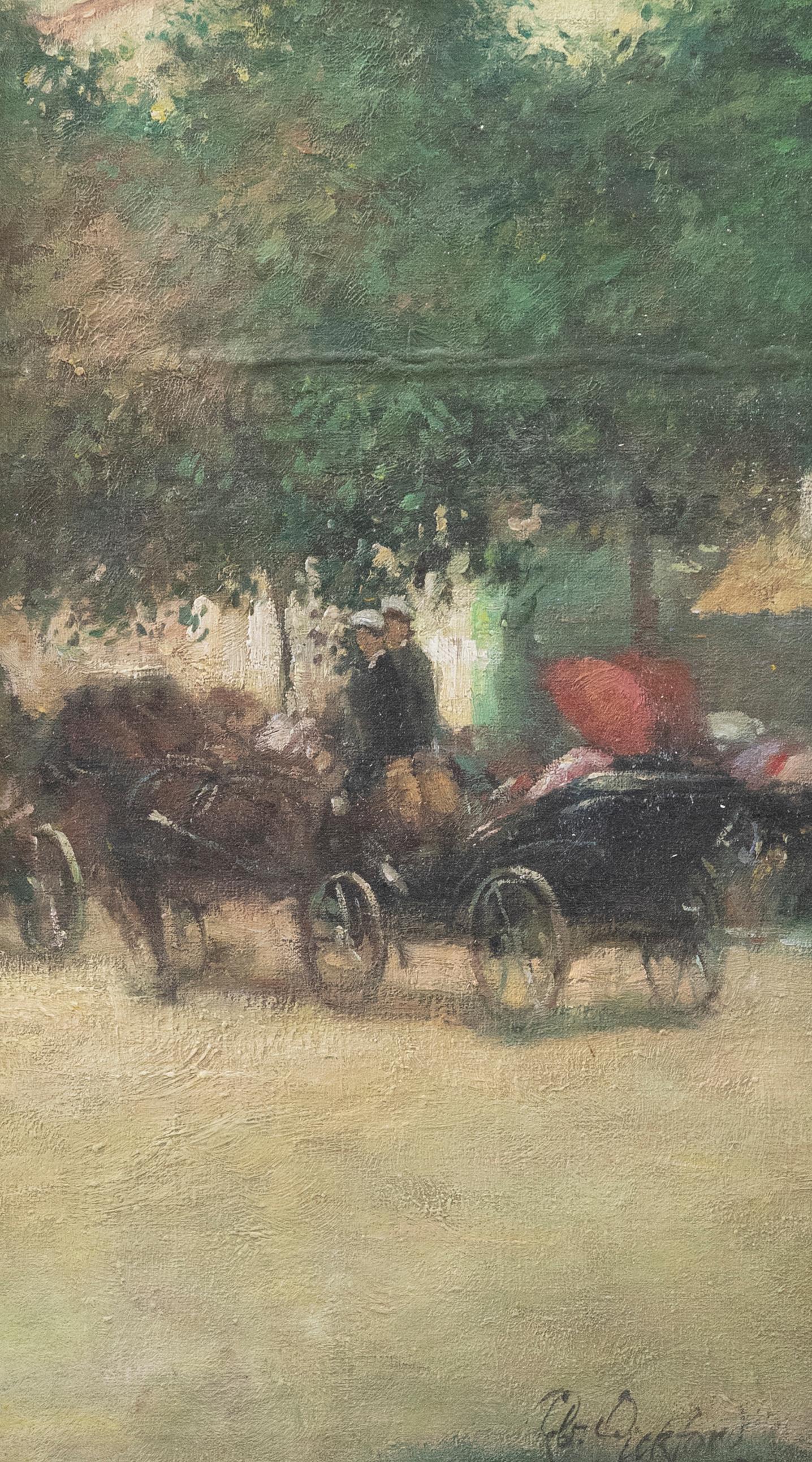 R. Pickford - 1907 Ölgemälde, Eine Kutschenfahrt – Painting von Unknown