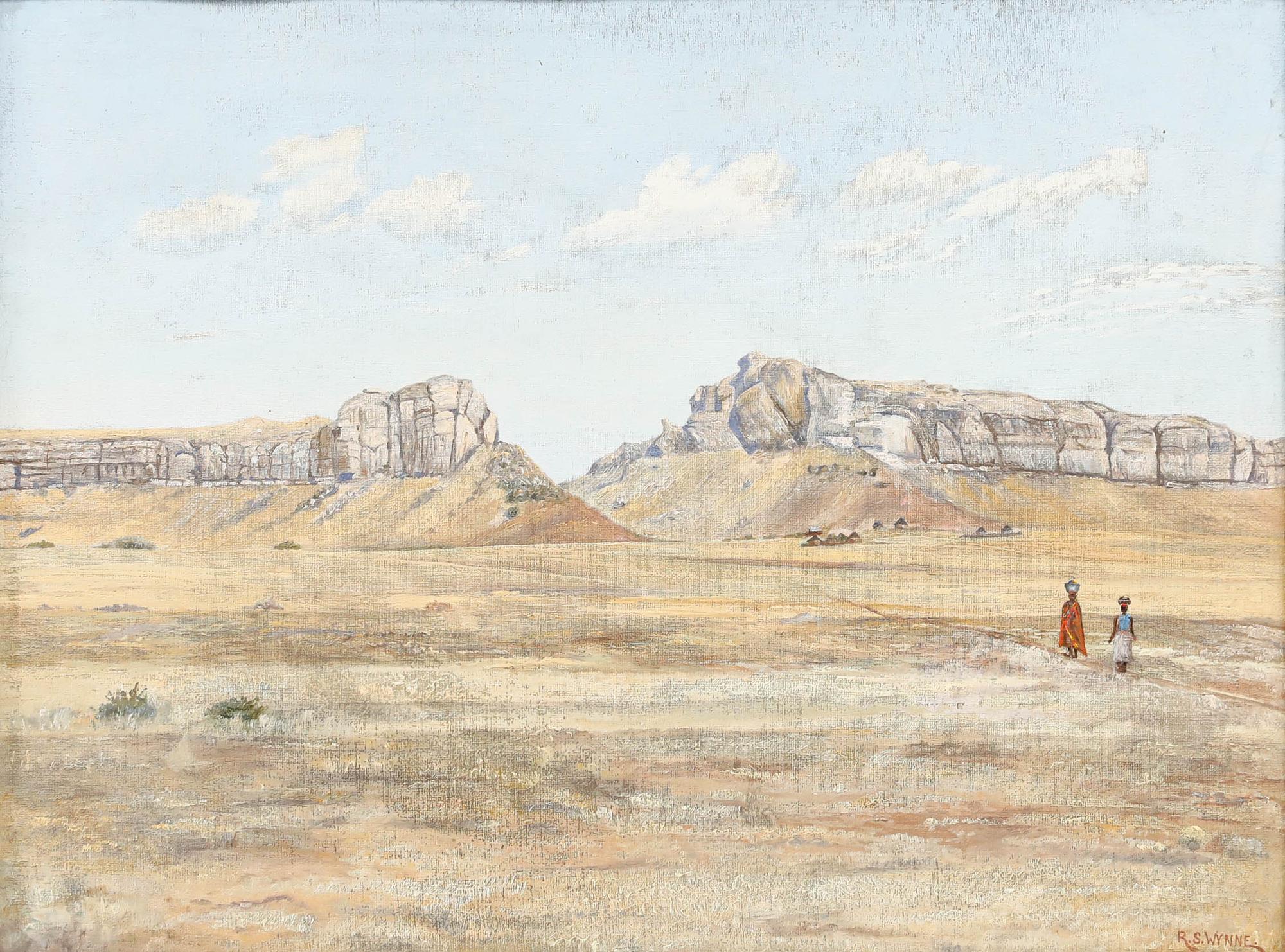 R. S. Wynne - Gerahmtes Ölgemälde, Figuren in einer Wüstenlandschaft, Mitte des 20. Jahrhunderts – Painting von Unknown