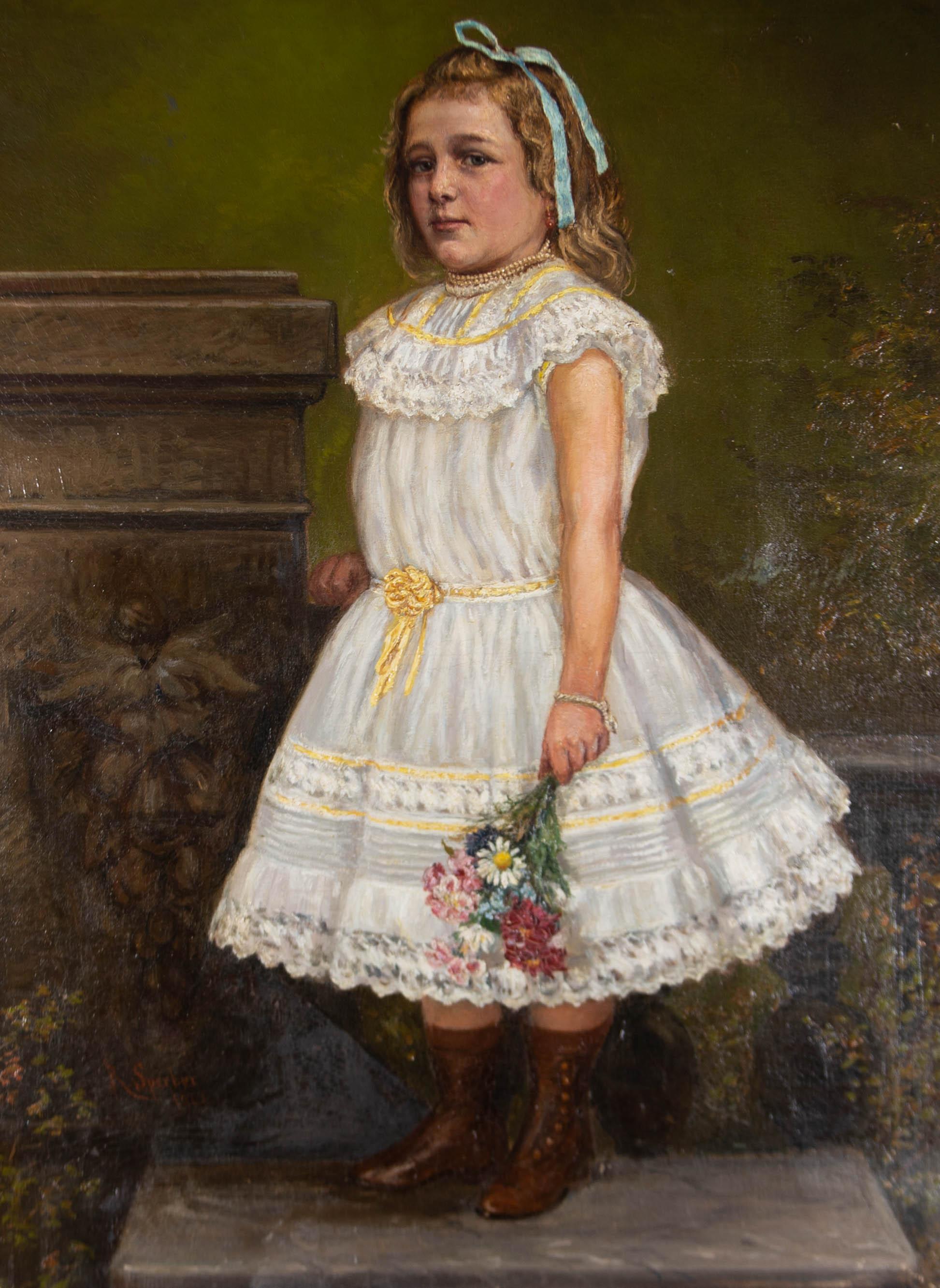 Unknown Portrait Painting - R. Sperber - 1902 Oil, The Party Dress