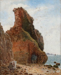 R. Steele - Framed Late 19th Century Oil, Artist Amongst the Cliffs