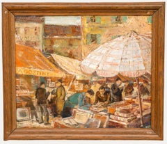 R. Van Hasselt  - 20e siècle Huile, Campo de Fiori, Roma