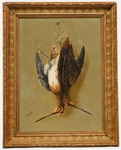 R. Waller - Huile encadrée de 1902, Bécasse suspendue à un clou