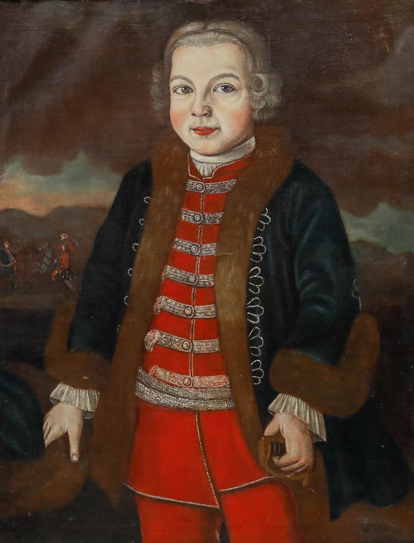 R. Waring - German School 1737 Oil, The First Sword - Painting by Unknown