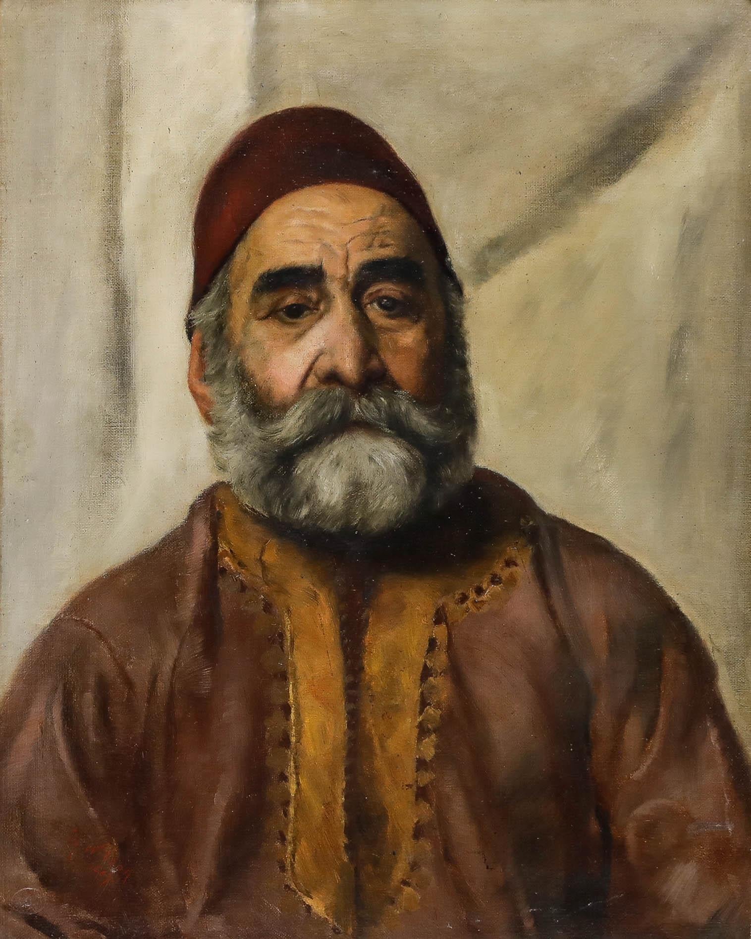 R. Wilson - Gerahmtes Ölgemälde, marokkanisches Gentleman in einem Tarboosh-Hut, spätes 19. Jahrhundert – Painting von Unknown