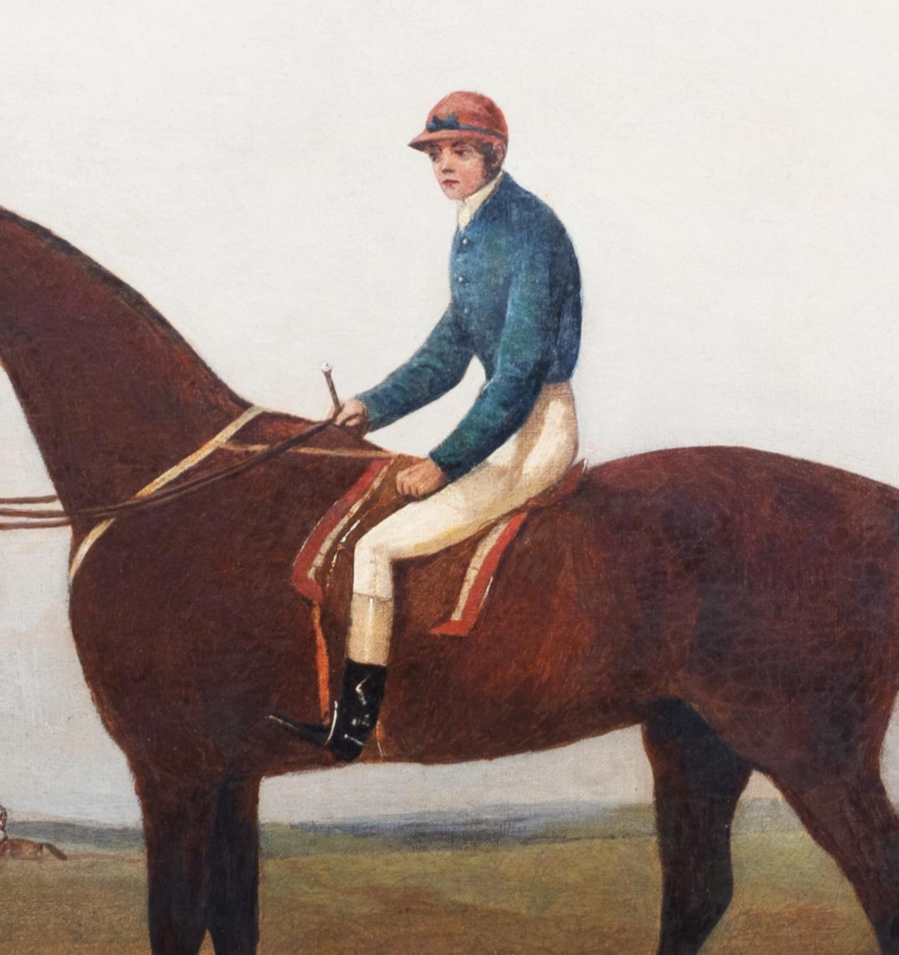 Racehorse, Jockey, Trainer and Groom, 19th Century - Beige Portrait Painting by Unknown