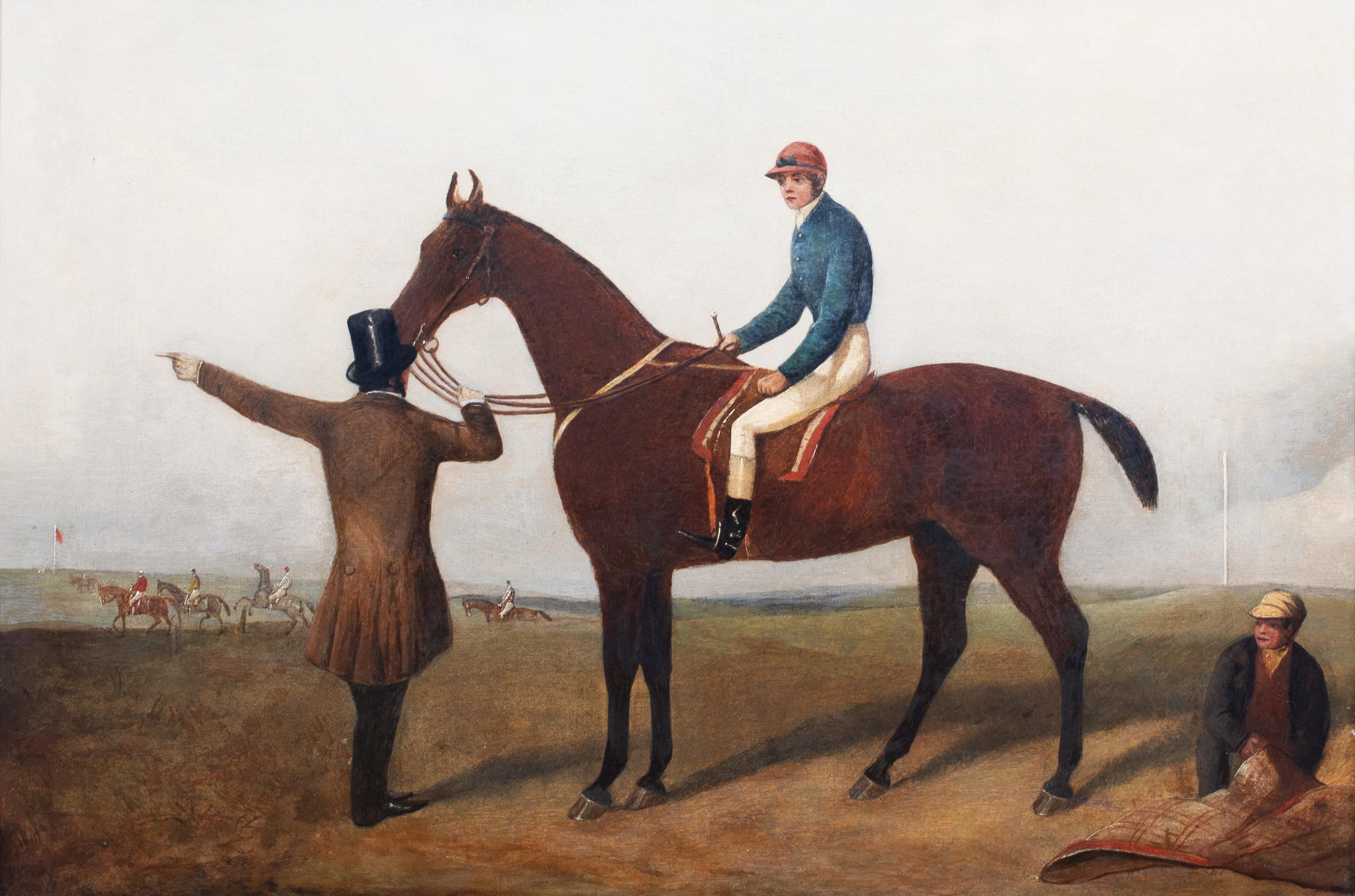 Unknown Portrait Painting - Racehorse, Jockey, Trainer and Groom, 19th Century