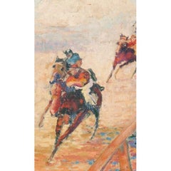 'Racehorses Turning For Home' circa 1940s Oil on Canvas