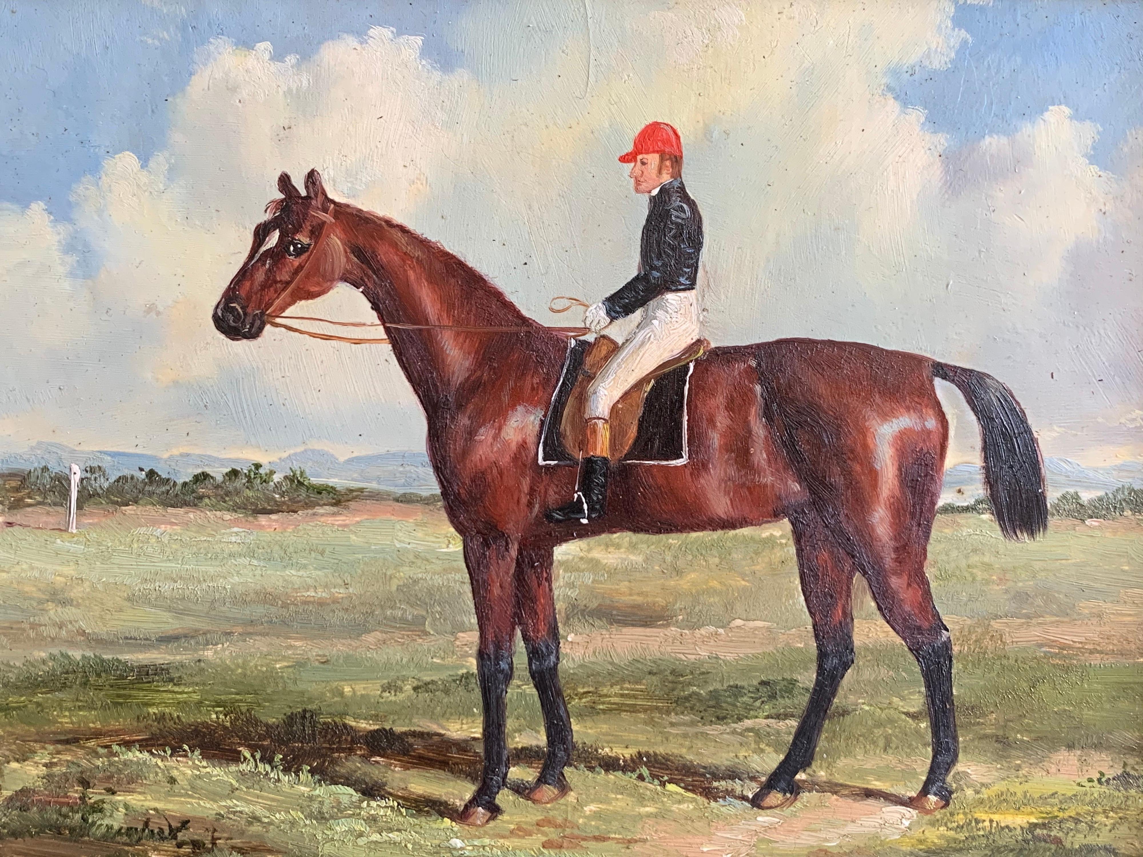 Racehorses with Jockeys Up
English School, 20th century
pair of oil paintings on panel, framed

each framed size: 6 x 8 inches
provenance: 
private collection, England

Offering superb interior decoration for a classic interior with a sporting