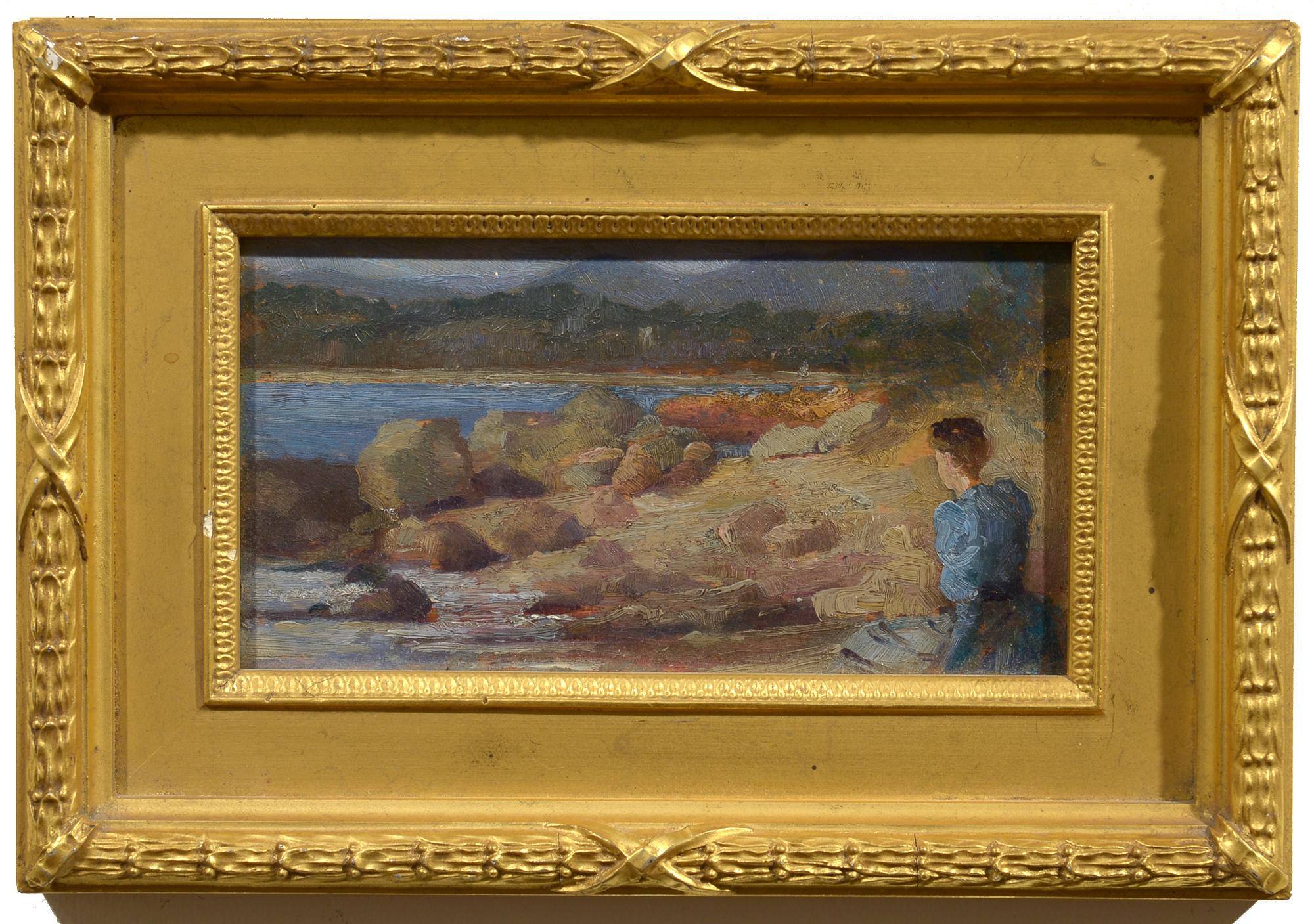 Rade de Toulon, French Impressionist, Woman, Sea, Coastal Scene - Painting de Unknown