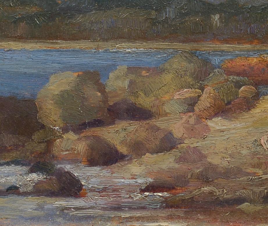 Rade de Toulon, French Impressionist, Woman, Sea, Coastal Scene - Figurative Painting Gris de Unknown