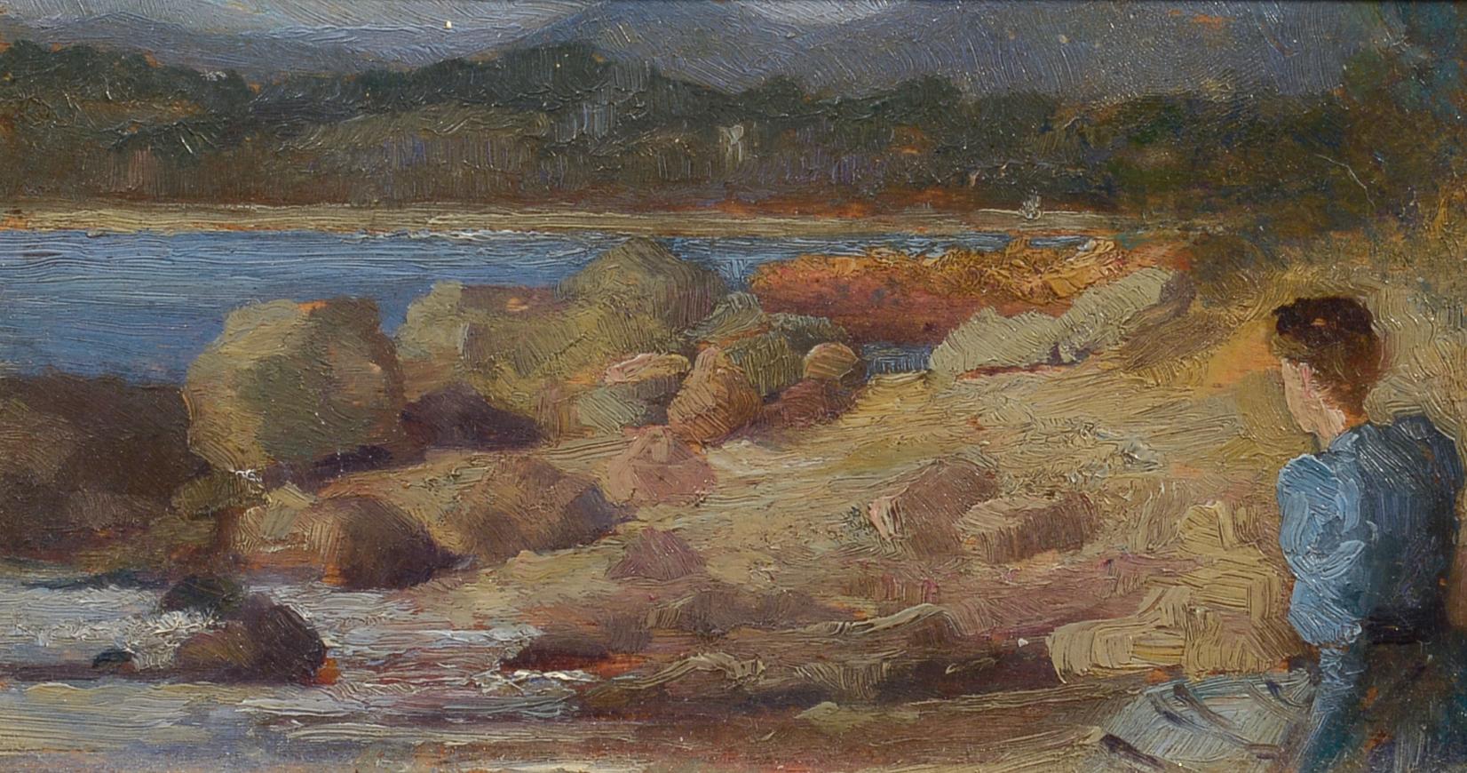 Figurative Painting de Unknown - Rade de Toulon, French Impressionist, Woman, Sea, Coastal Scene