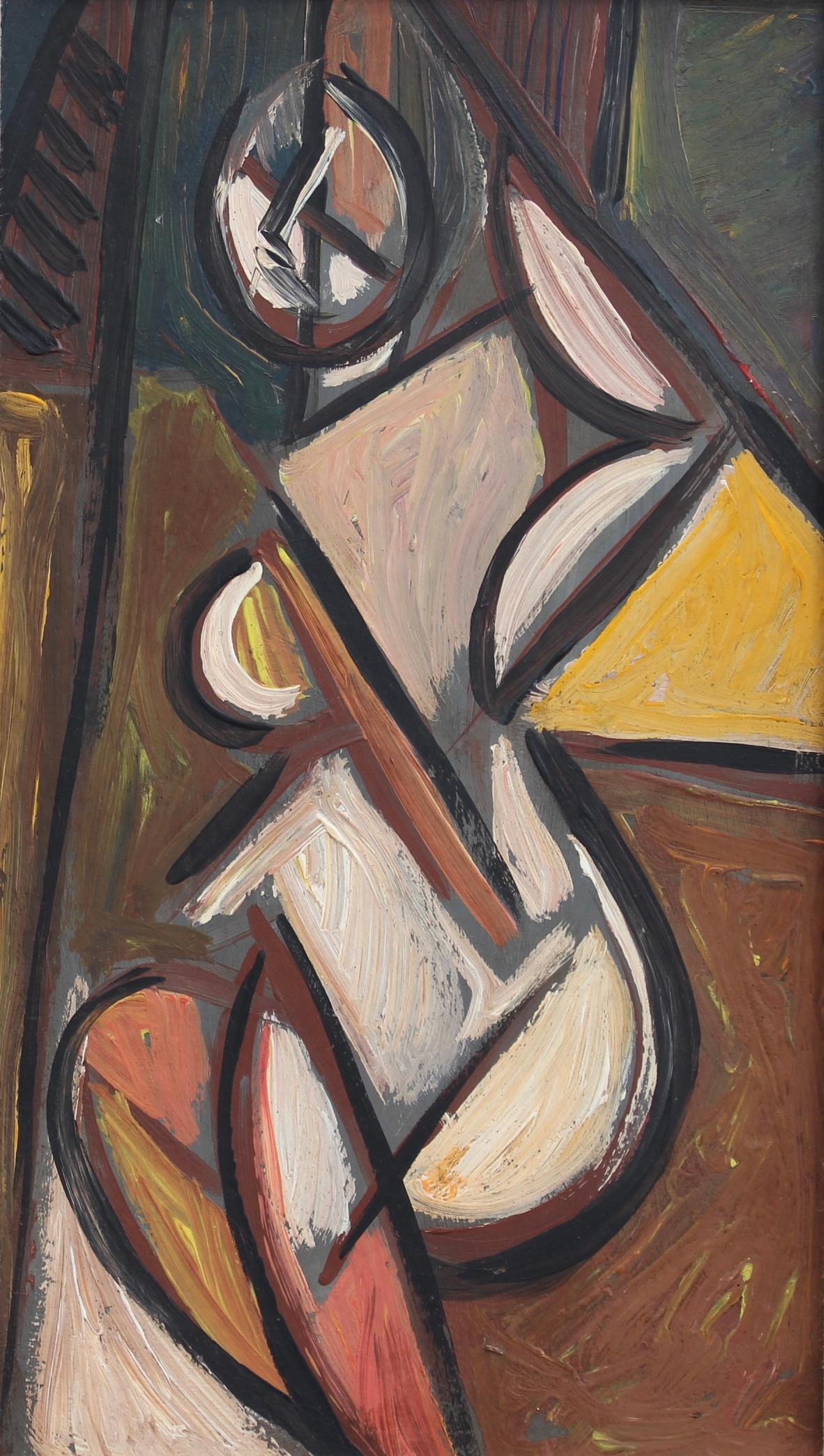 'Radiant Muse: Inspired Cubist Portrait', German School (circa 1970s) - Painting by Unknown