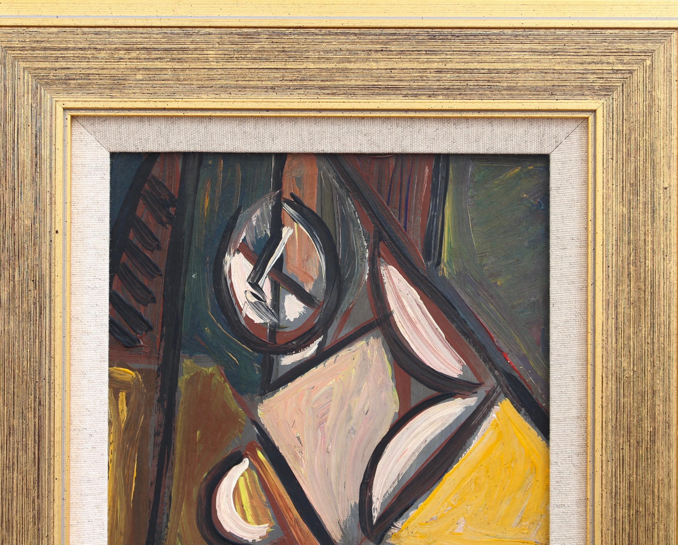 'Radiant Muse: Inspired Cubist Portrait', German School (circa 1970s) For Sale 2