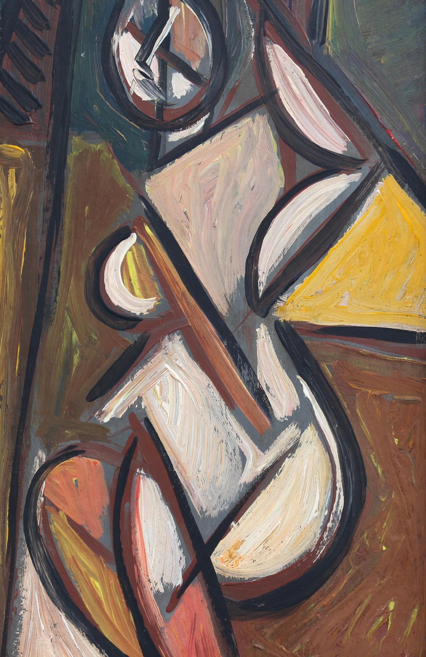 'Radiant Muse: Inspired Cubist Portrait', German School (circa 1970s) For Sale 3