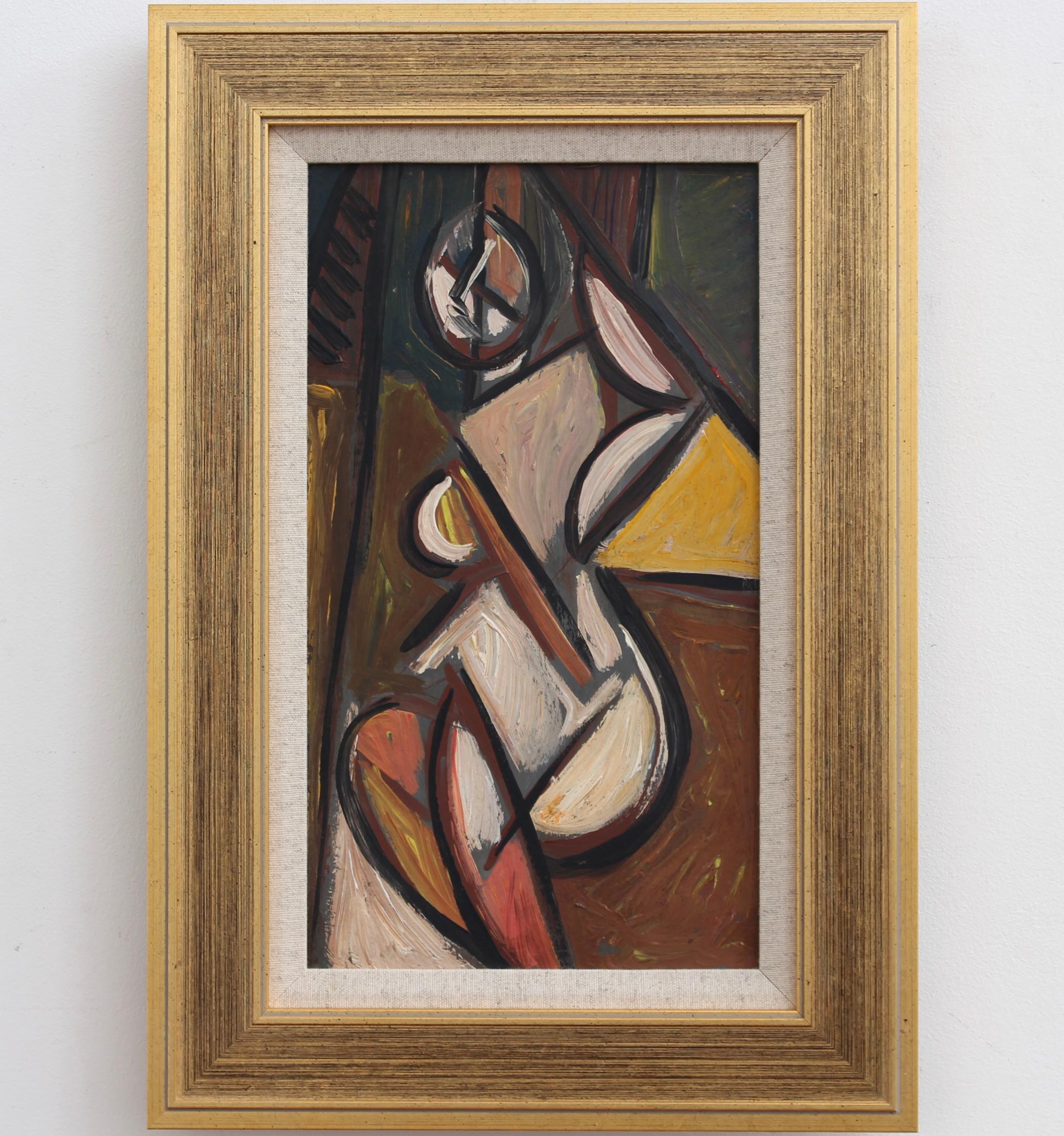 Unknown Portrait Painting - 'Radiant Muse: Inspired Cubist Portrait', German School (circa 1970s)