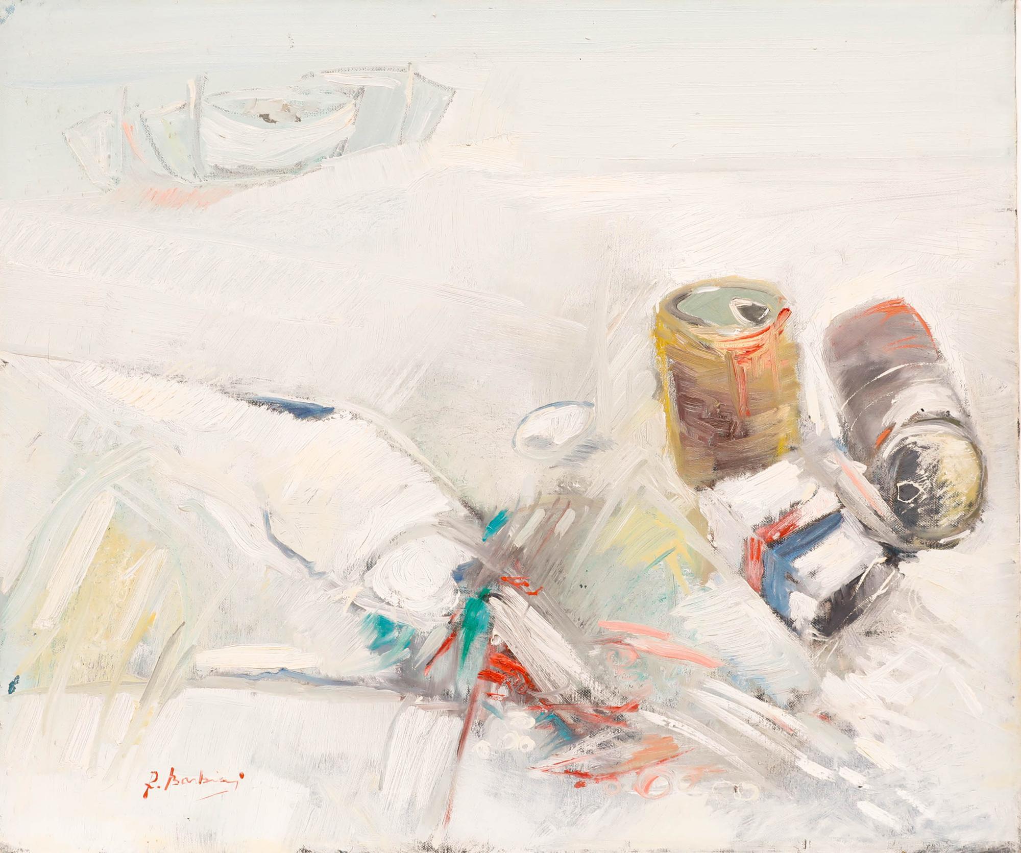 Raimondo Barbieri - 20th Century Oil, Still Life with Cans - Painting by Unknown