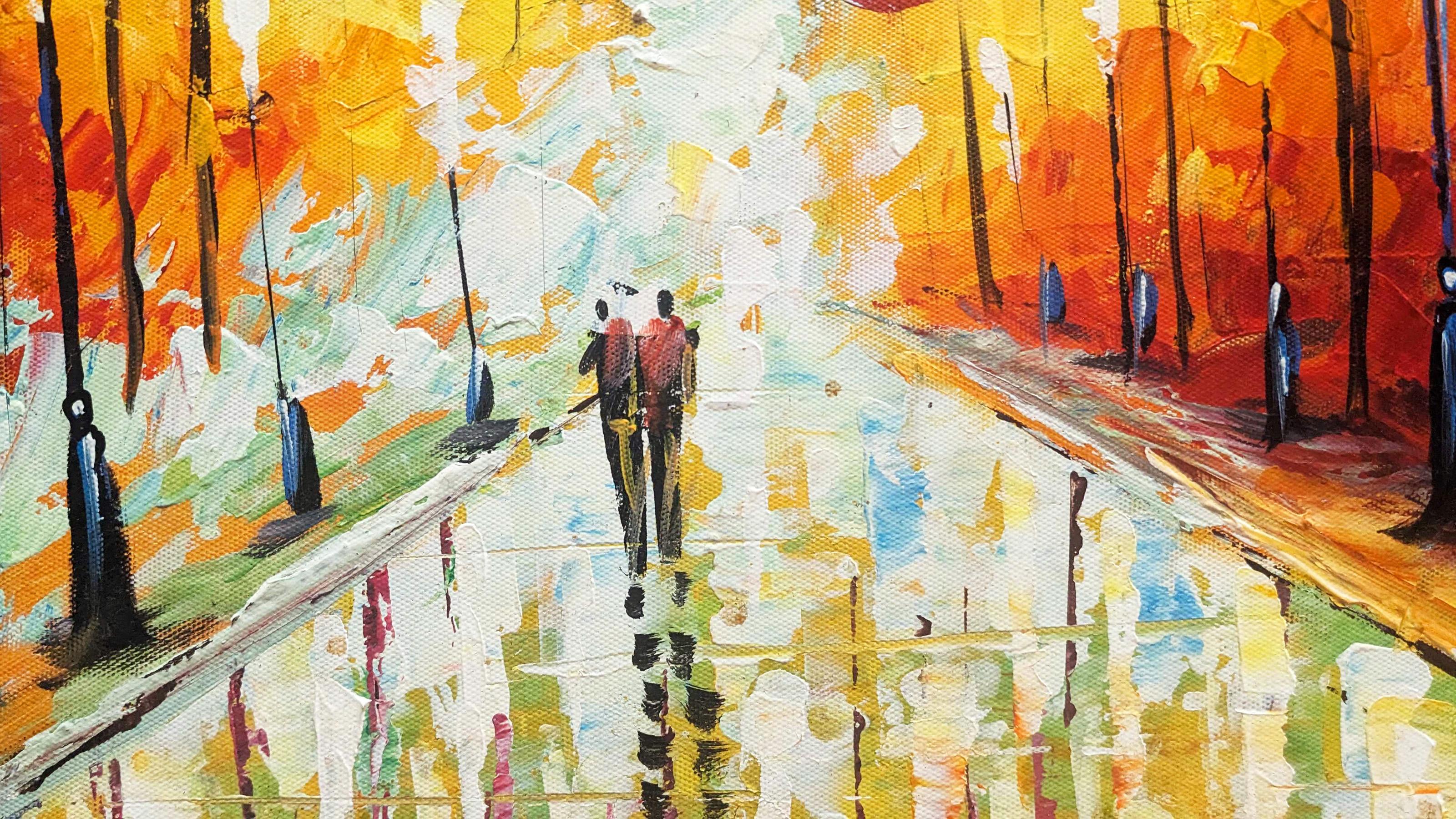 Sera piovosa, quadro acrilico impressionista su tela di Leonid Afremov 3
