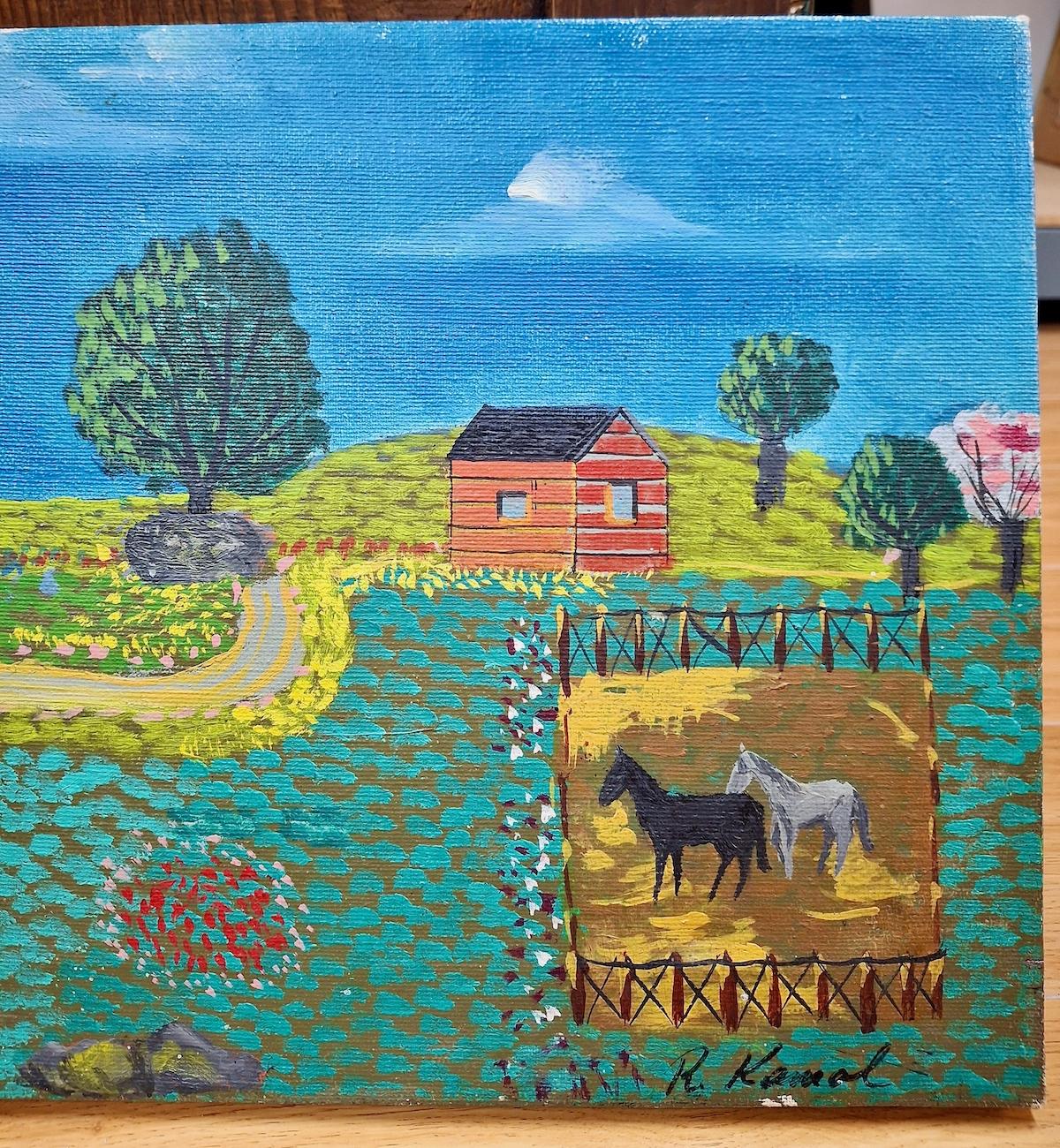“Raising the Flag” by R. Kamal - Blue Figurative Painting by Unknown