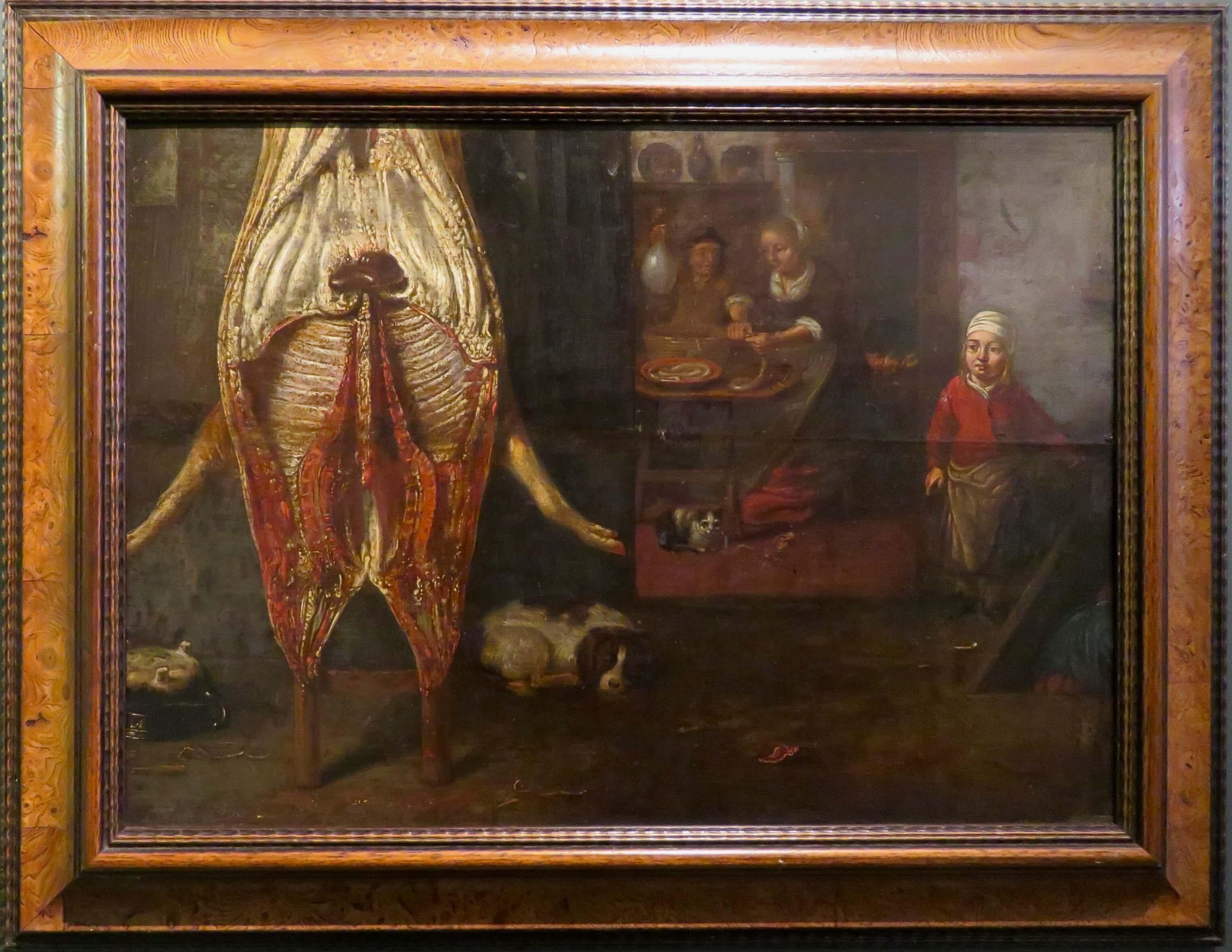 Rare 17th Century OLD MASTER oil on panel DUTCH SCENE of a Butchers Shop