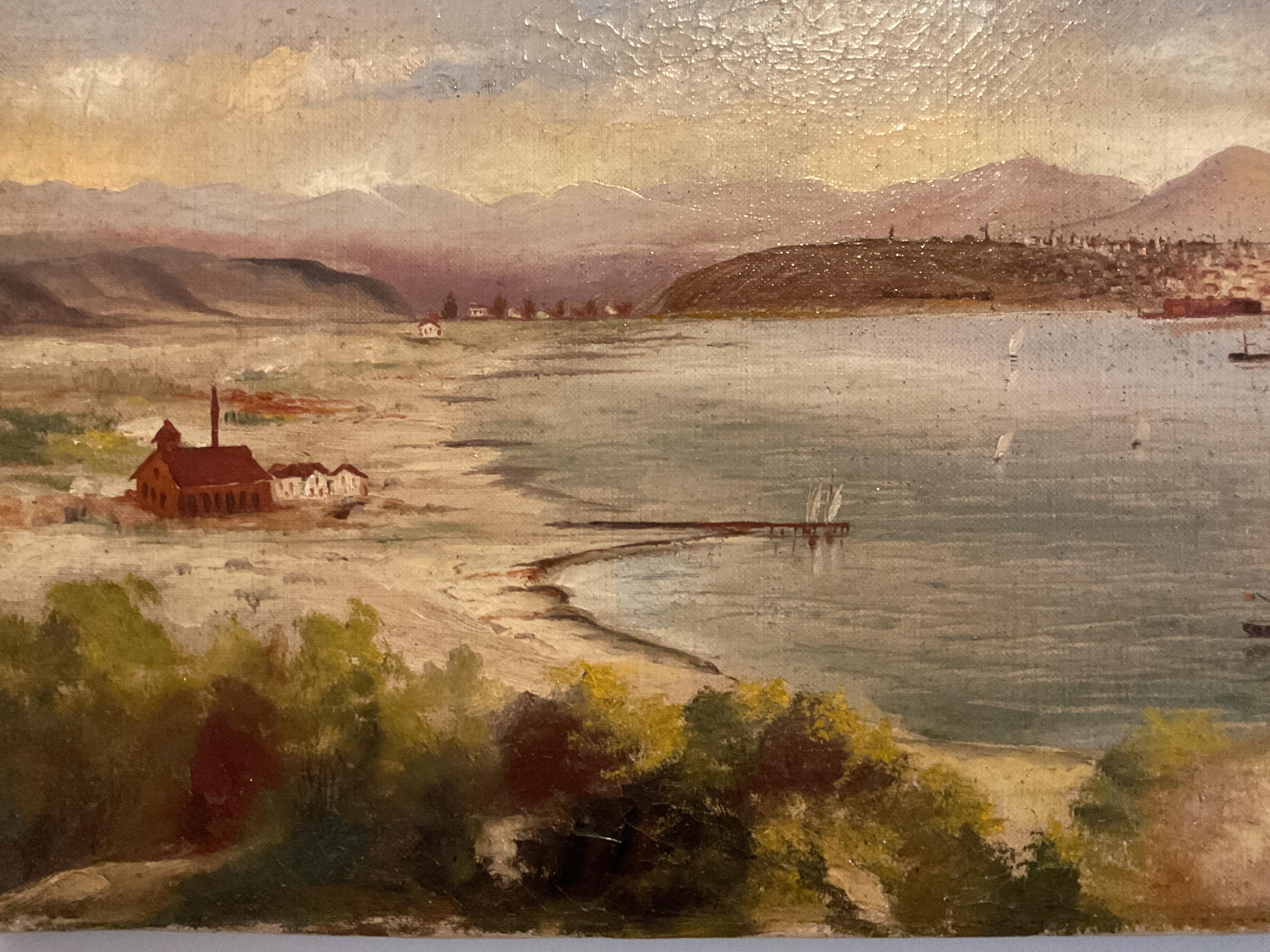 Rare Antique San Diego, California Panoramic View Painting - Oil on Canvas - Brown Landscape Painting by Unknown