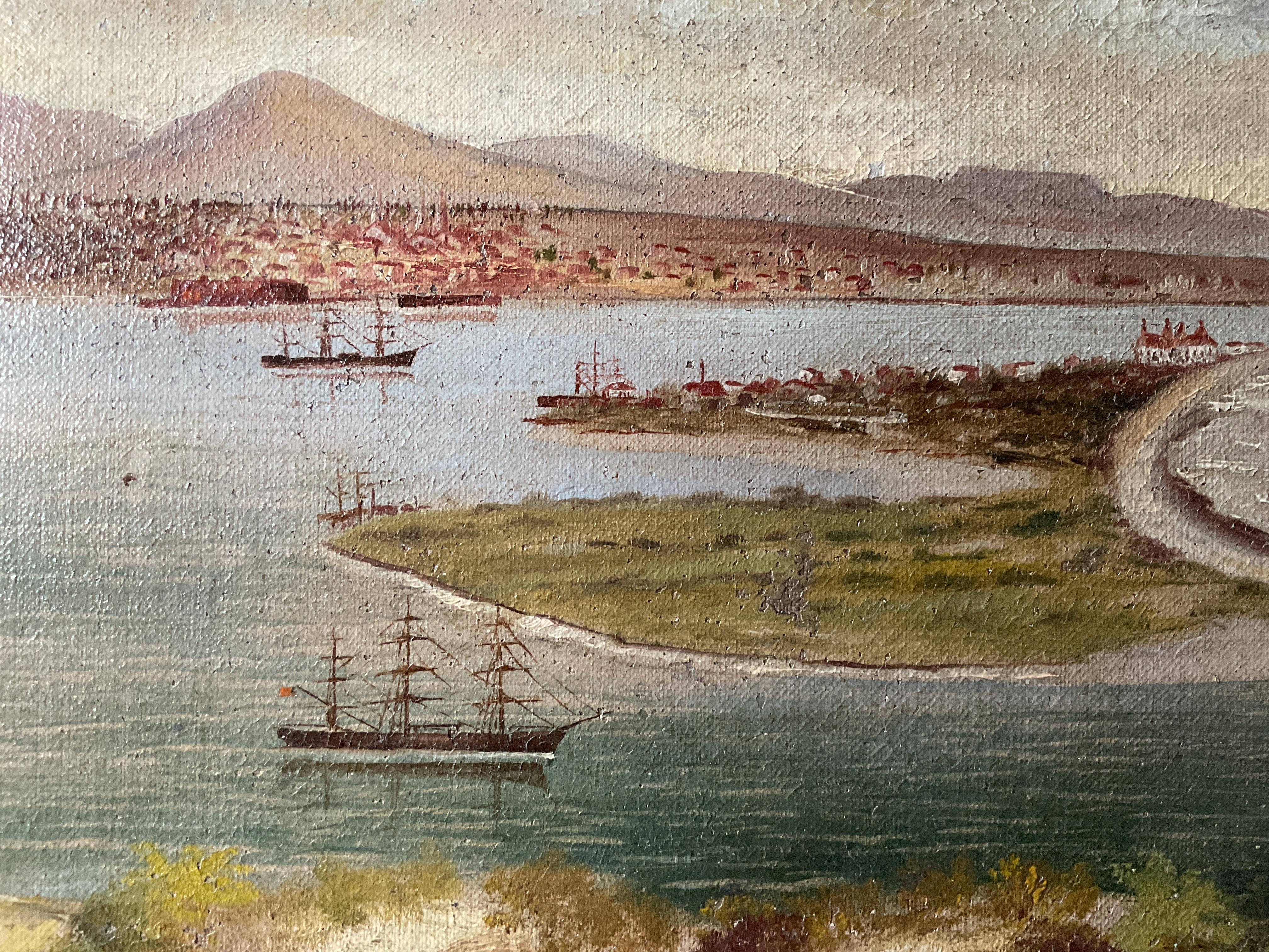 Rare Antique San Diego, California Panoramic View Painting - Oil on Canvas 2
