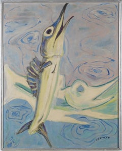 Rare peinture à l'huile moderniste canadienne de nature morte de pêche - Nature morte signée