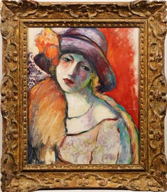 Rare Early Antique American School Fauvist Woman Portrait Framed Oil Painting