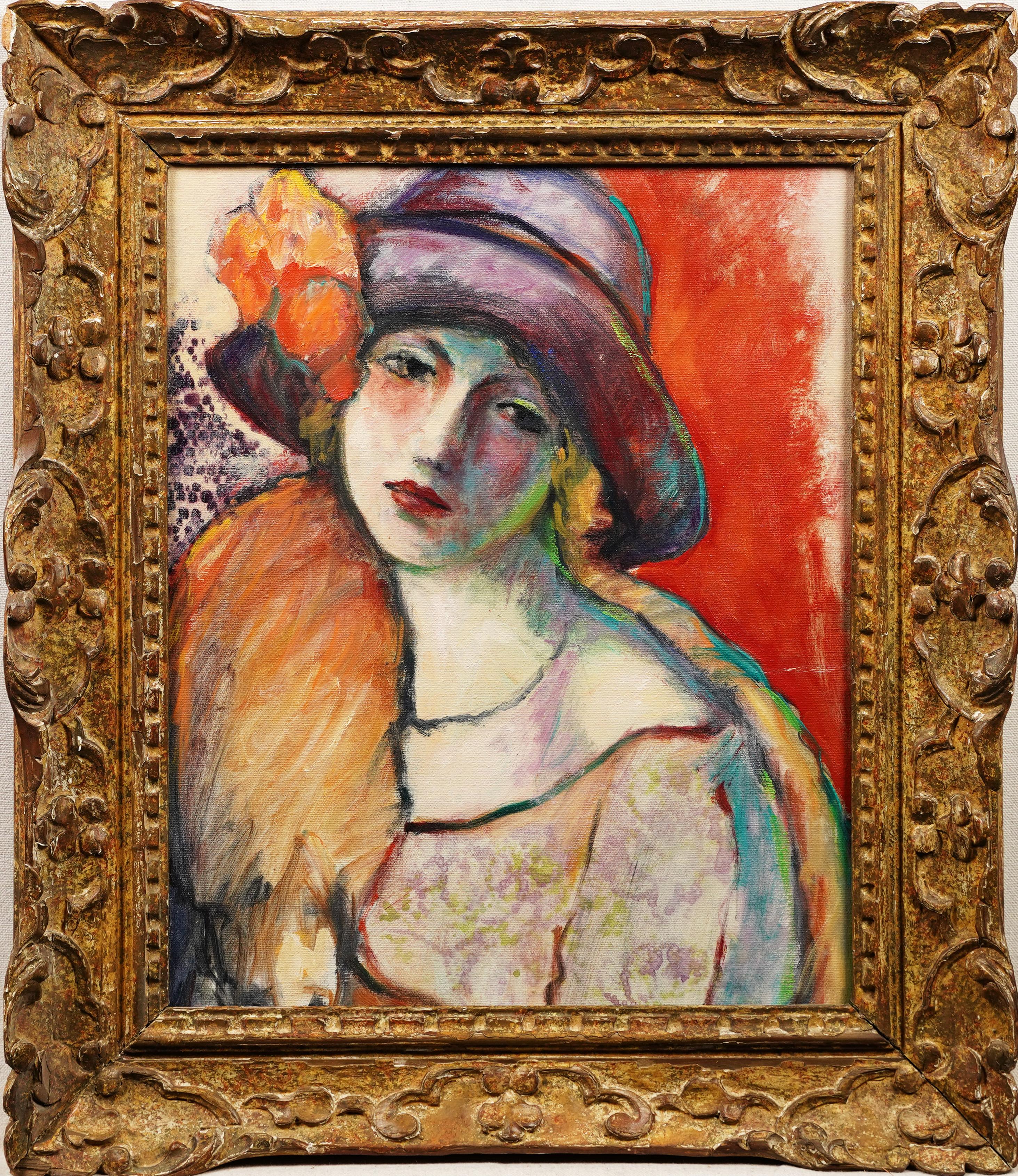 Unknown Abstract Painting - Rare Early Antique American School Fauvist Woman Portrait Framed Oil Painting