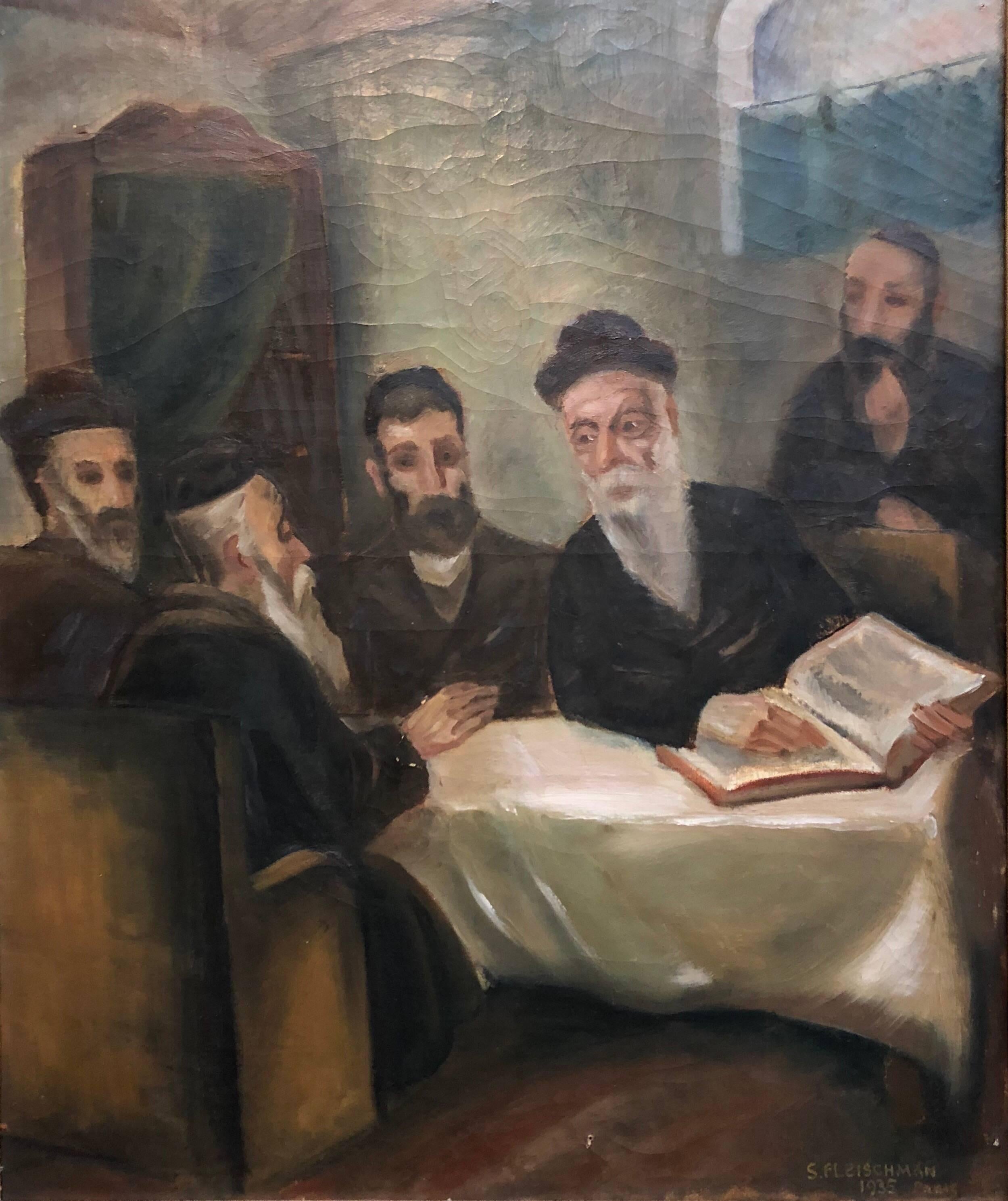 Seltenes französisches, Paris 1935 Judaica-Ölgemälde von Kaninchen bei S. Fleischman (Post-Impressionismus), Painting, von Unknown