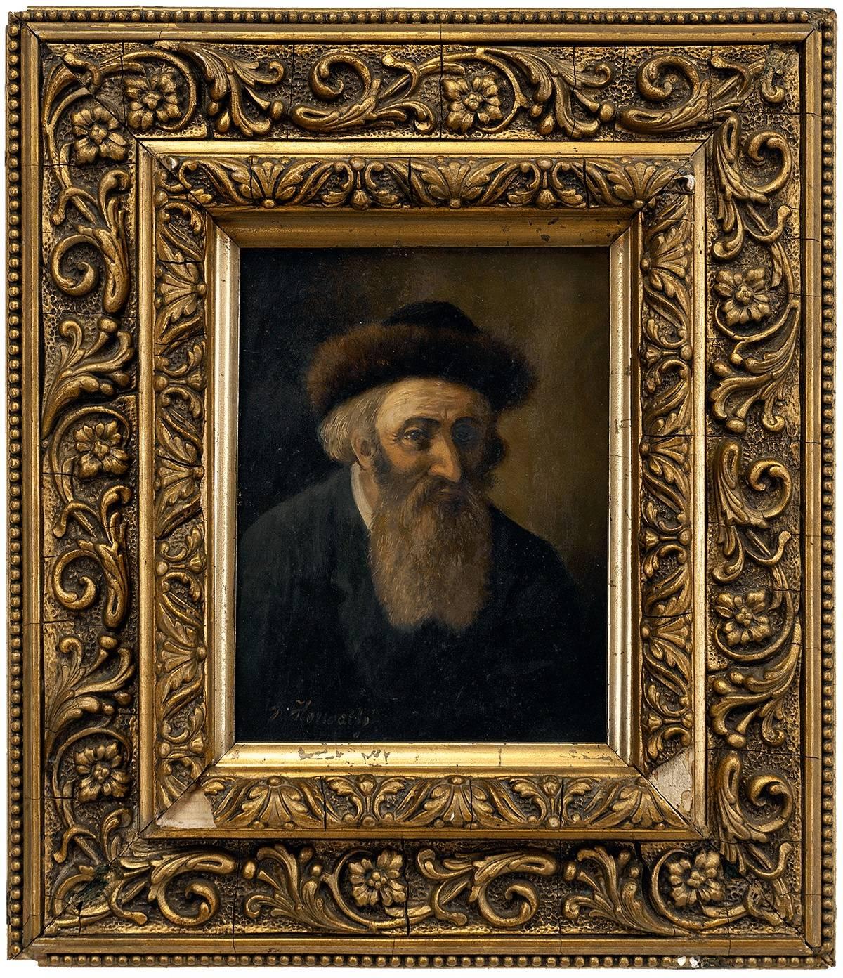 Unknown Figurative Painting - Rare Hungarian Judaica Hasidic Rabbi with Shtreimel Pre War Oil Painting