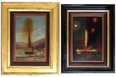Rare Pair of Late 19th Century Oil Well Derrick Signed Paintings