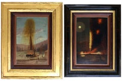 Rare Pair of Late 19th Century Oil Well Derrick Signed Paintings