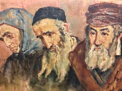Rare Russian Judaica Oil Painting Jewish Pogrom Refugees Signed in Cyrillic
