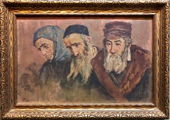 Rare Russian Judaica Oil Painting Jewish Pogrom Refugees Signed in Cyrillic