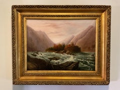 Antique Rare Southern Painting of the French Broad River, North Carolina ca 1890