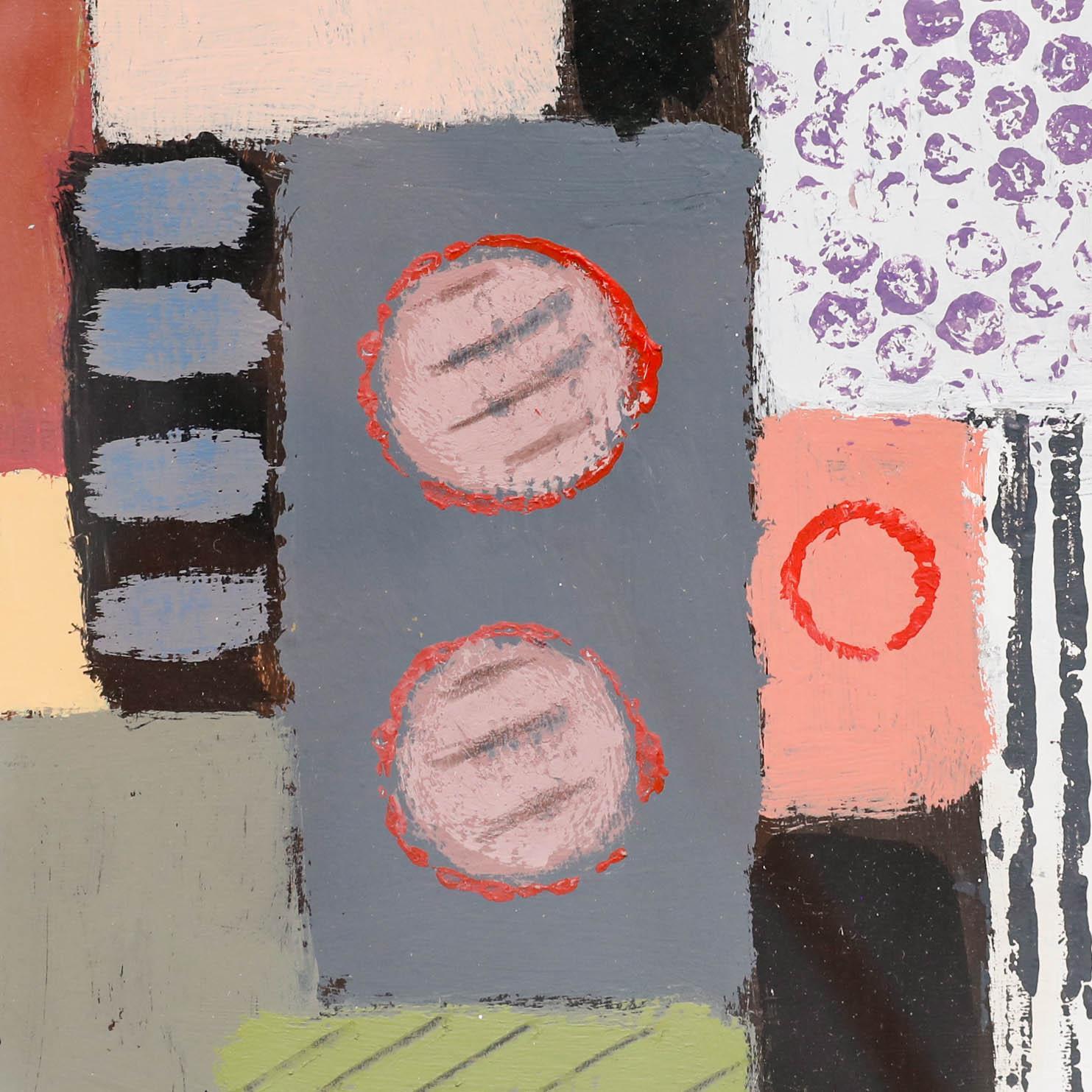 A playful abstract by the artist Ray Barry (1931-2022). Signed to the lower right. Well presented in a white painted frame. On paper.