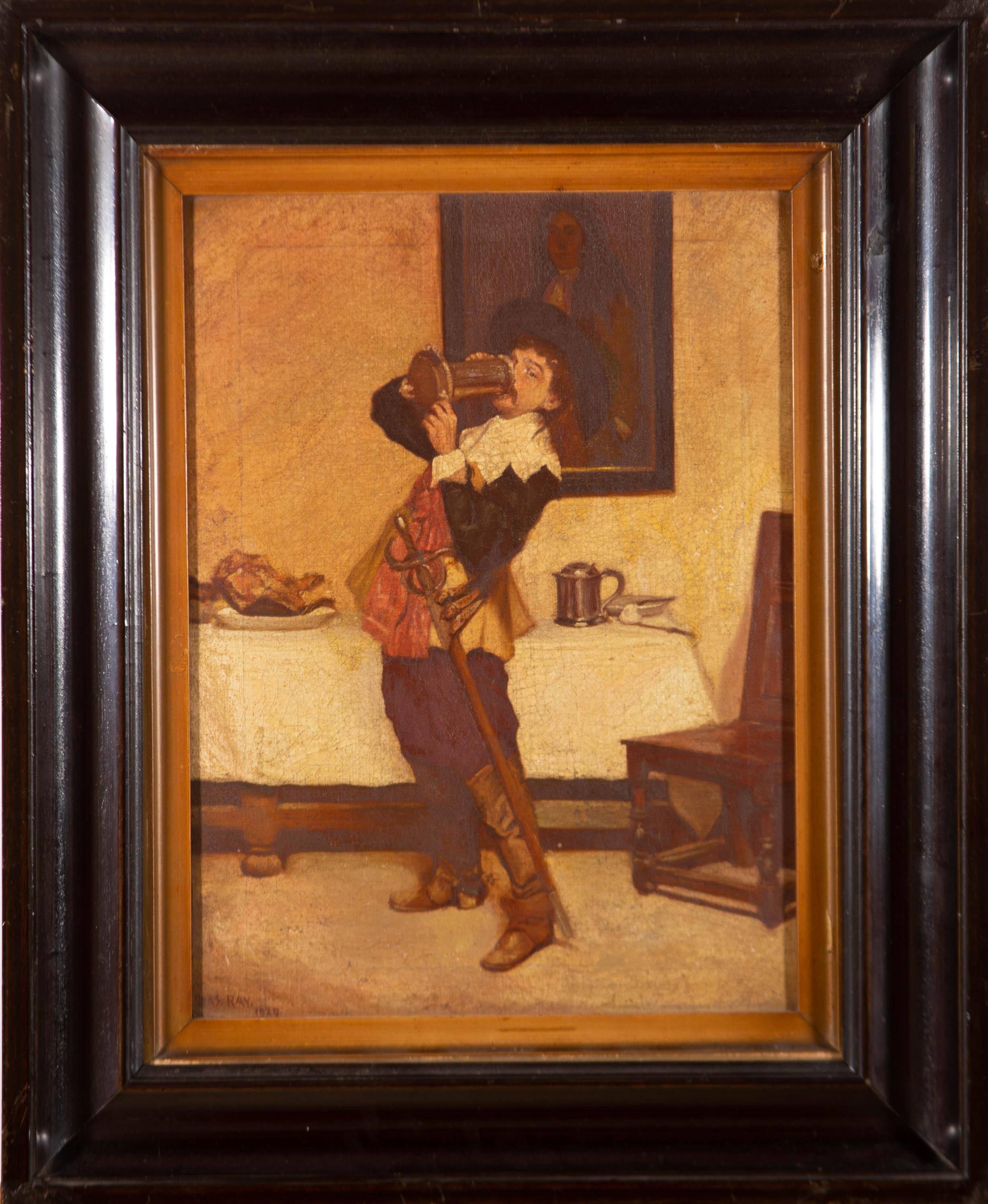 Unknown Portrait Painting - Ray - Fine Framed 1920 Oil, Jolly Cavalier