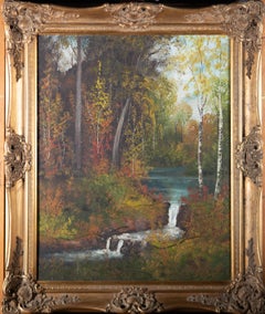 Raymond Price - 20th Century Oil, Woodland Scene with Waterfall